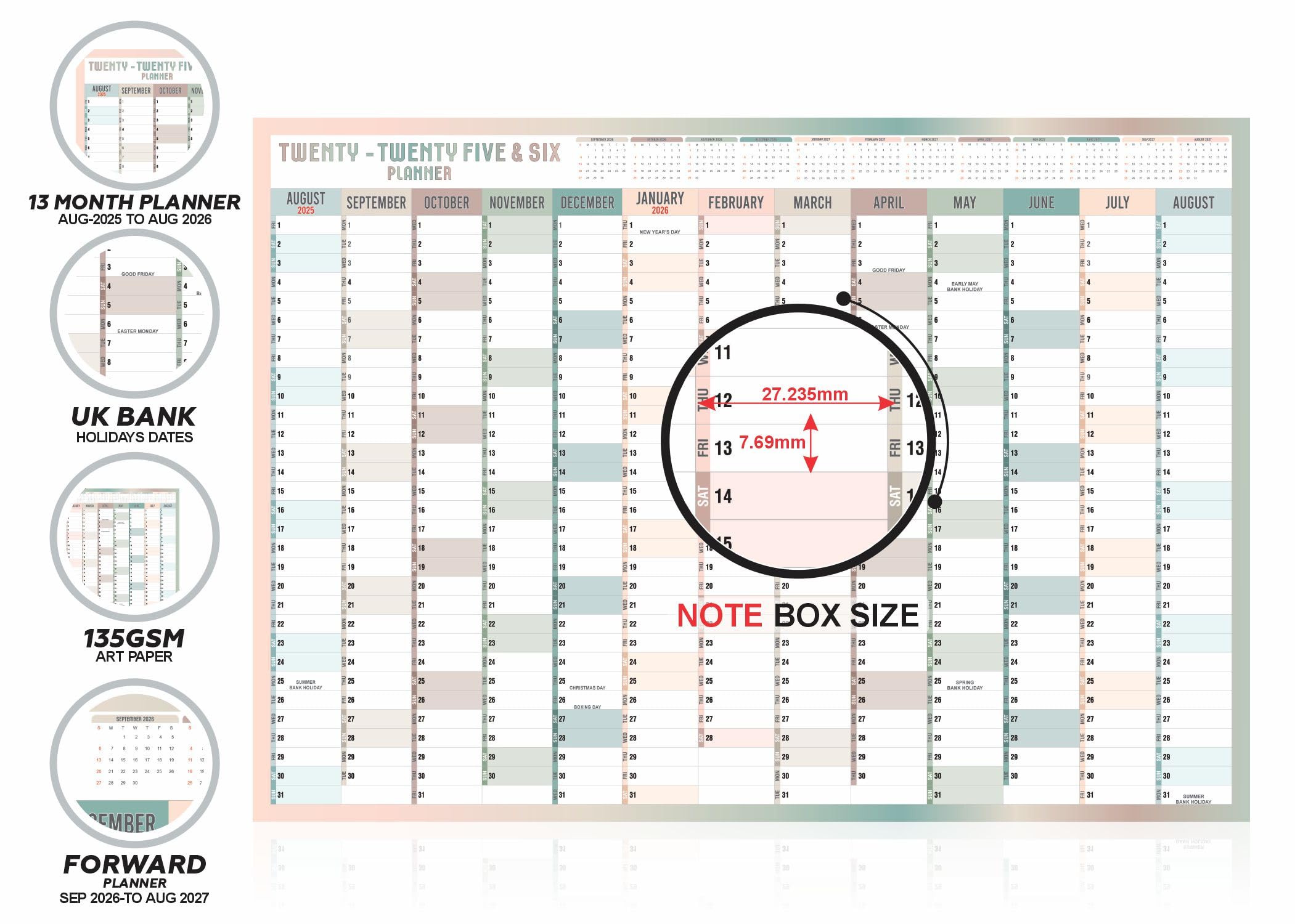 Planning Annuel A3 2025-2026 - Calendrier Scolaire Août à Août - Pratique Pour La Maison, L'école Ou Le Bureau