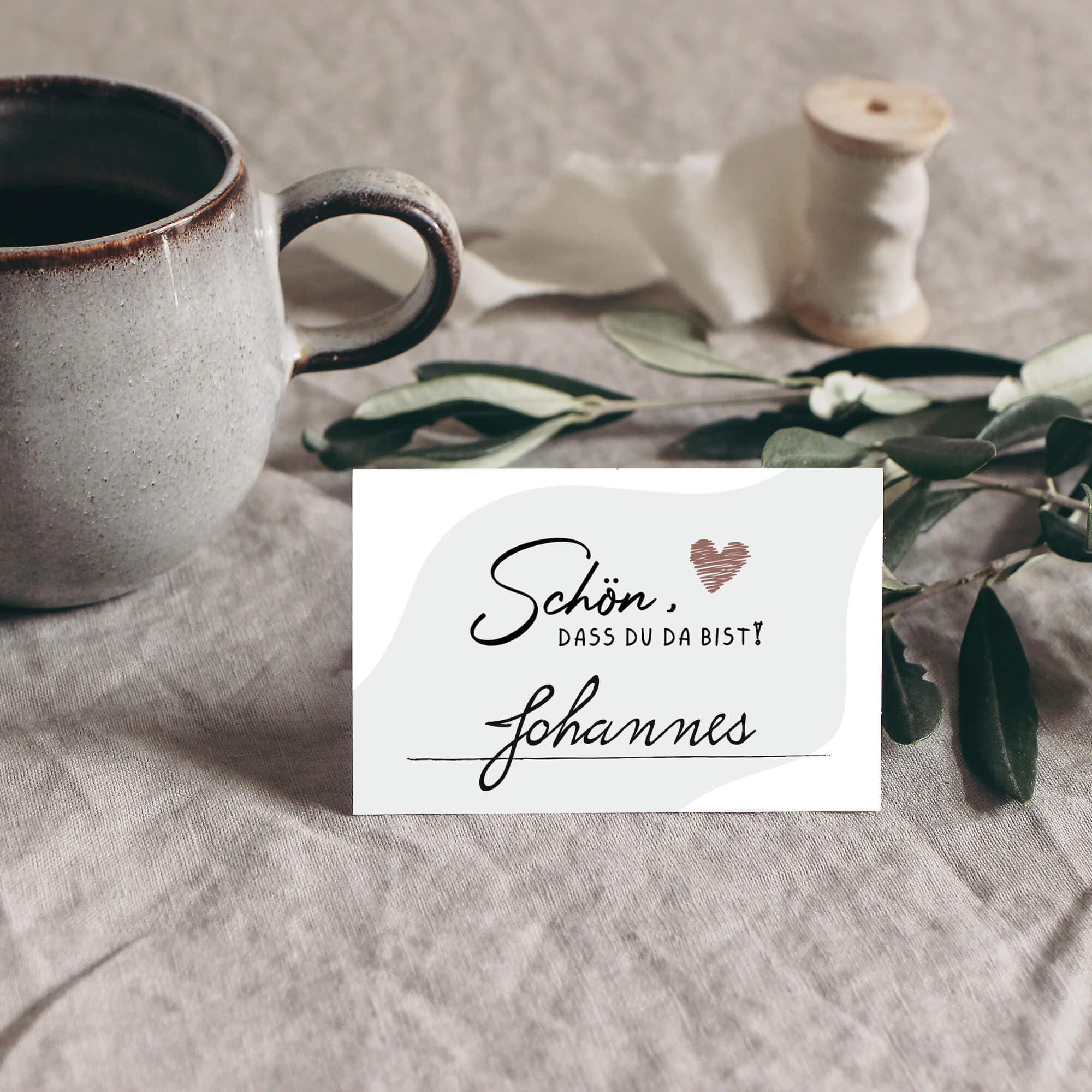 50 Tischkarten Salbeigrün Mit Band - Für Hochzeit & Events