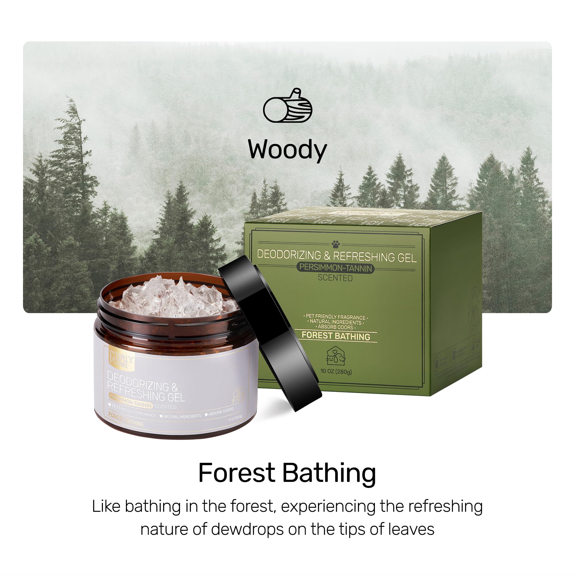 ÉLimineur D'odeurs Pour Animaux Domestiques, Gel Désodorisant Au Parfum Bain de forêt, Ingrédients Naturels à Base De Tanin De Kaki, Longue Durée, 10 Oz