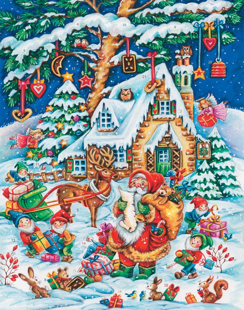 Calendario de adviento, diseño de los ayudantes de Papá Noel