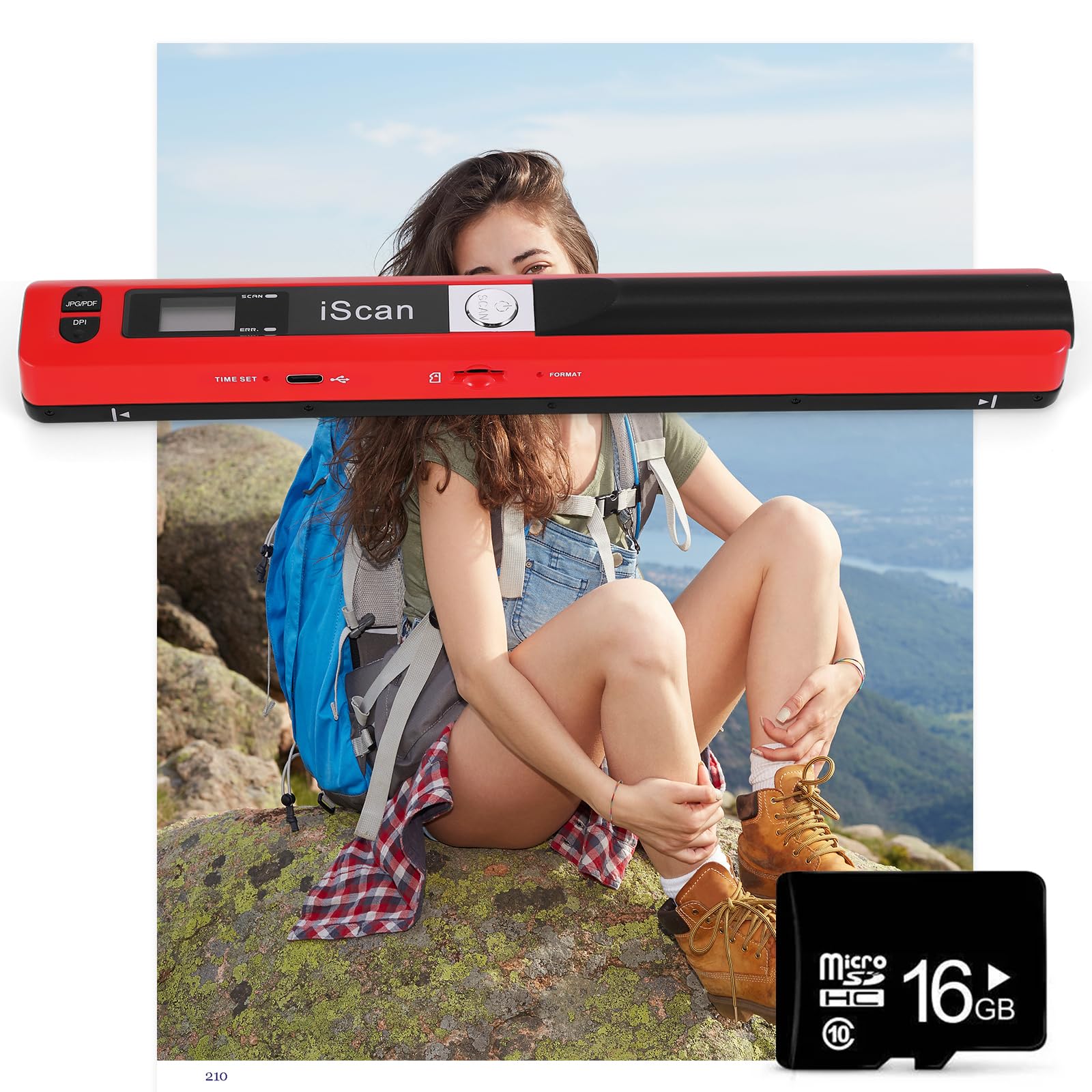 Scanner Per Documenti Portatile, 900 Dpi, Scanner di Immagini USB A4 a Colori, Scanner Portatile Per Foto, Scansione Pratica (Micro Bisogno di Schede SD/TF) (Rosso)