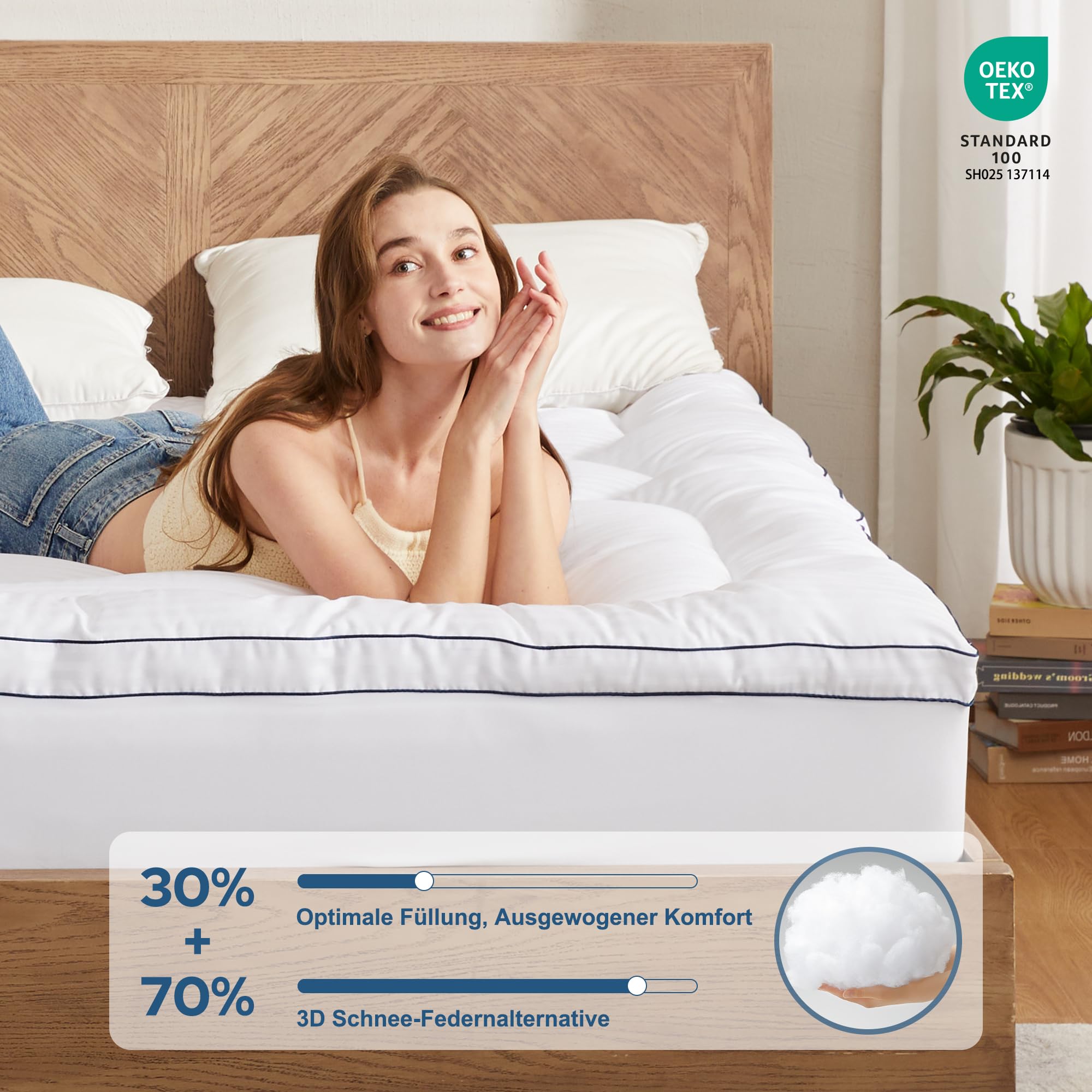BEDLORE Matratzentopper 140x200cm, Matratzenschoner zur Linderung von Rückenschmerzen, weiche und atmungsaktive Matratzenauflage mit tiefen Taschen, für Matratzen bis zu 30cm Dicke, Weiß