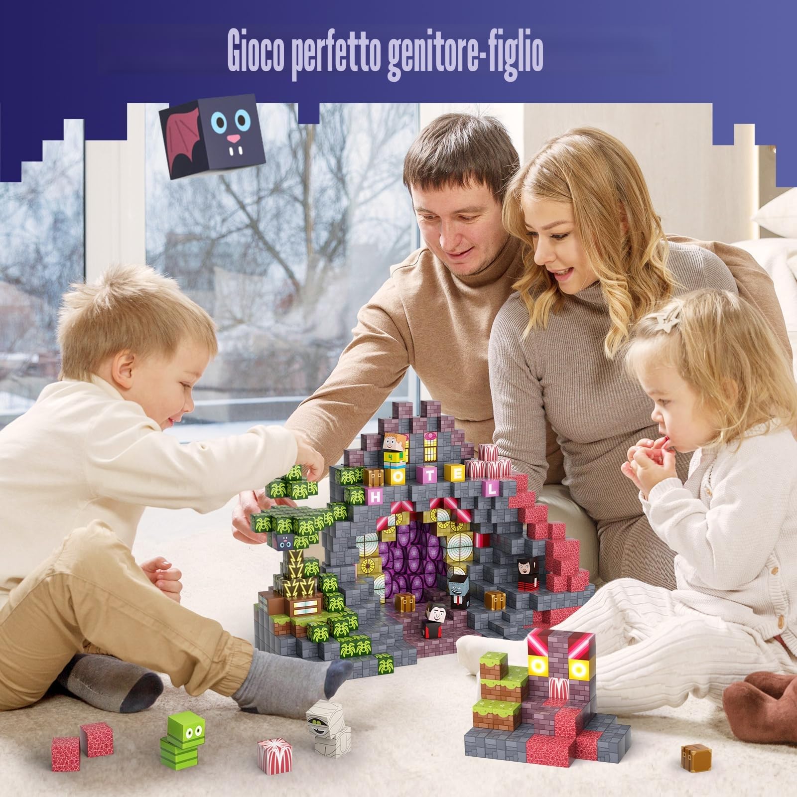BINZKBB Costruzioni Magnetiche per bambini 198 Pezzi,Gioco STEM Cubi Magnetici Luminose con LED, Giocattoli Montessori Educativo per 5 6 7 8 9 12 Anni, Regalo per Natale/Compleanno