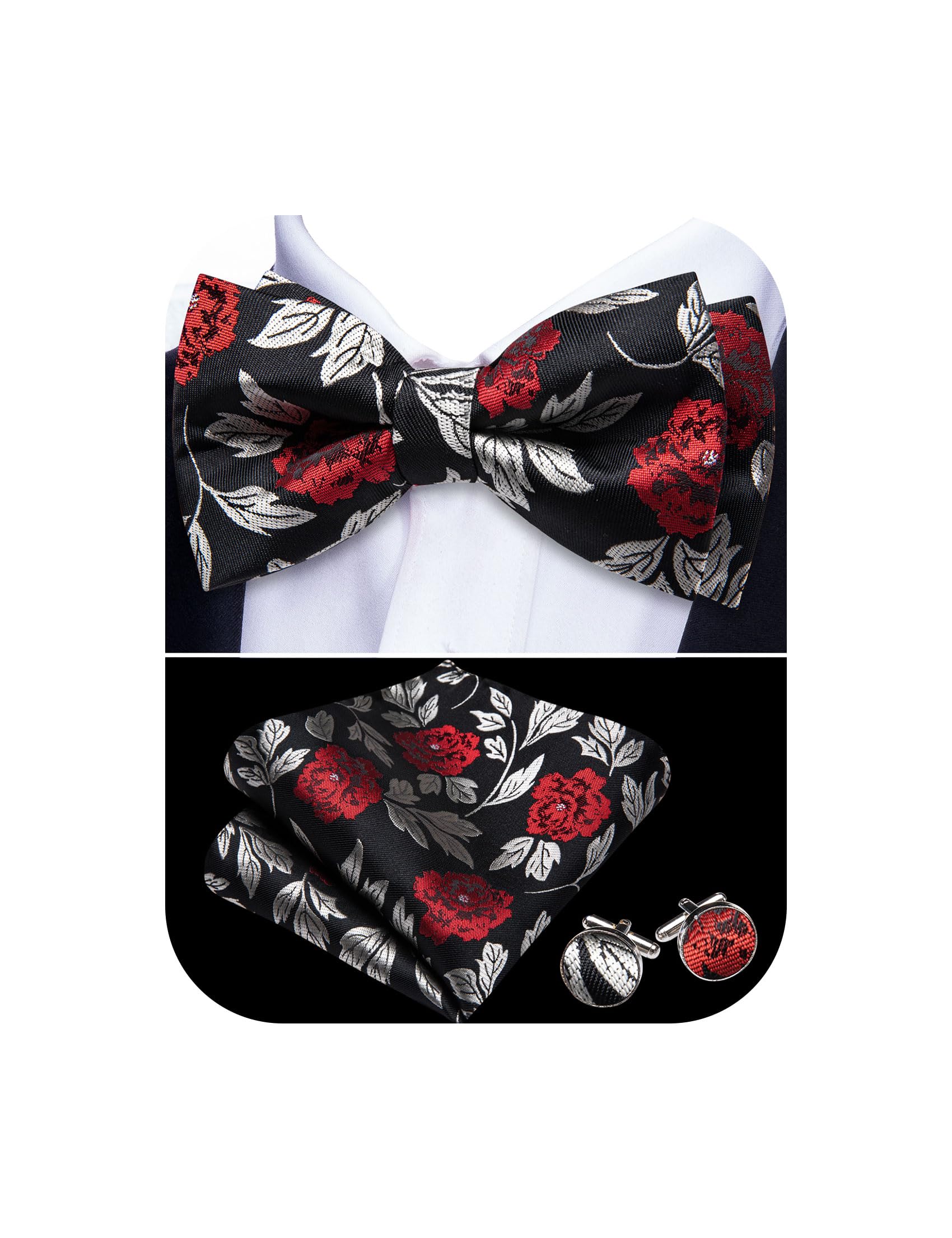 YOHOWA Paisley Striped Men Bow Tie Pre-Tied Formal Adjustable Colorful Bowties Handkerchief Cufflinks Set Wedding Party