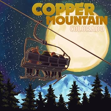 Lantern Press Copper Mountain, Colorado, Ski Lift Moon (Absorbent Ceramic Coaster, Single, Cork Back, Kitchen Table Decor)