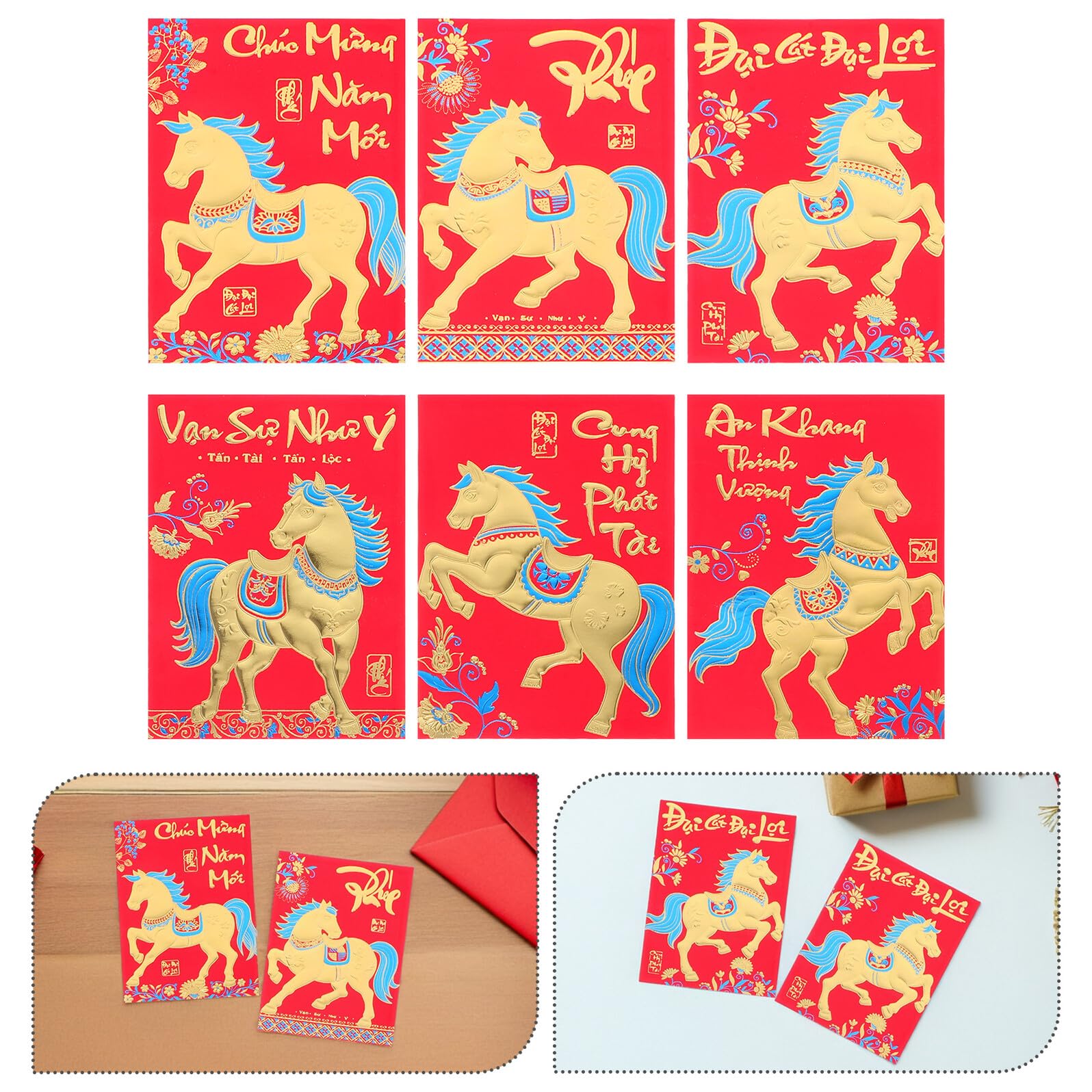 Cabilock 360 Piezas Sobres Rojos Año del Caballo Sobres de Dinero Rojos Año Vietnamita Festival de Bodas y Fiestas