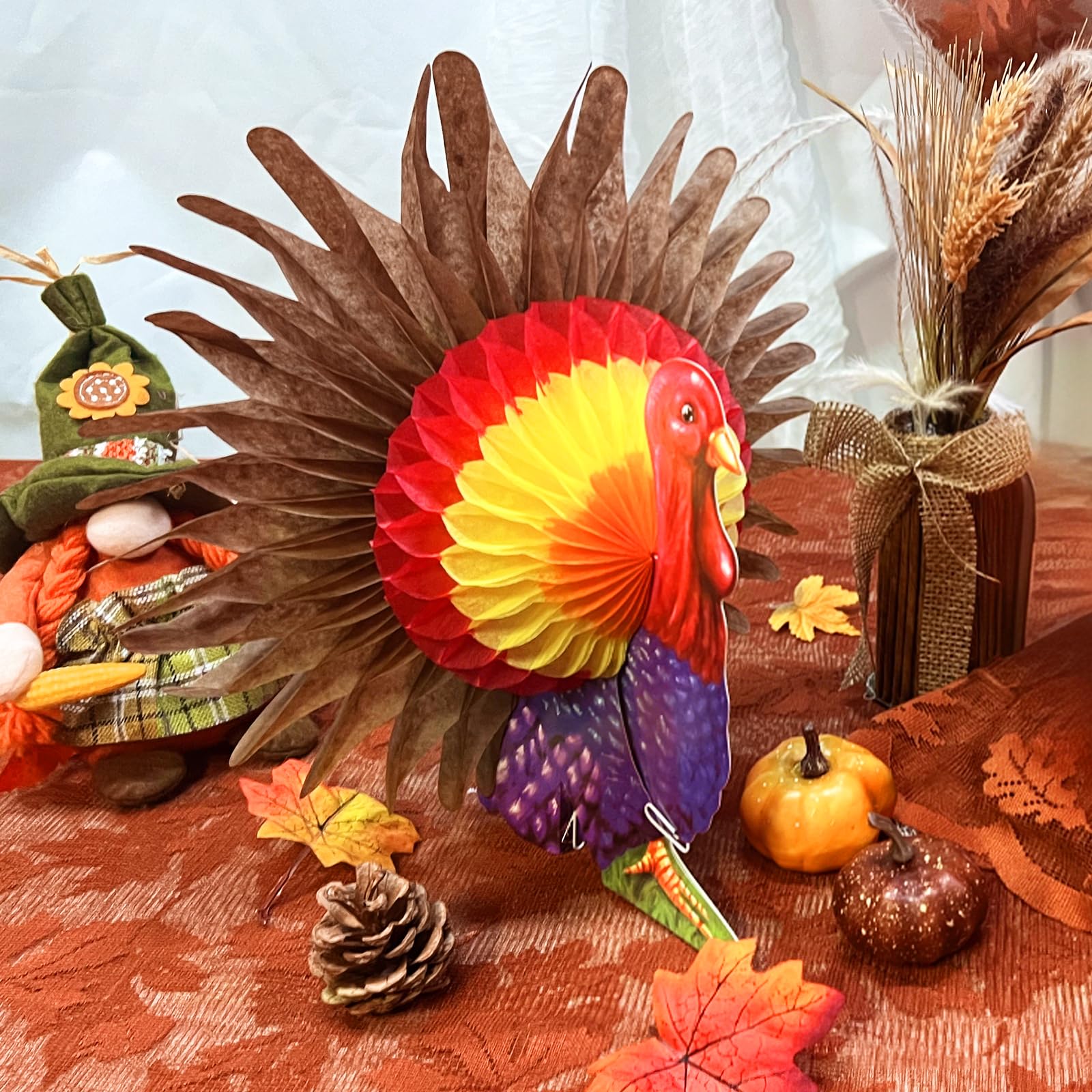 3 Pack Thanksgiving Turkey Centerpiece Table Decorations - 12 Inch Paper Honeycomb Turkey For Fall Parties
