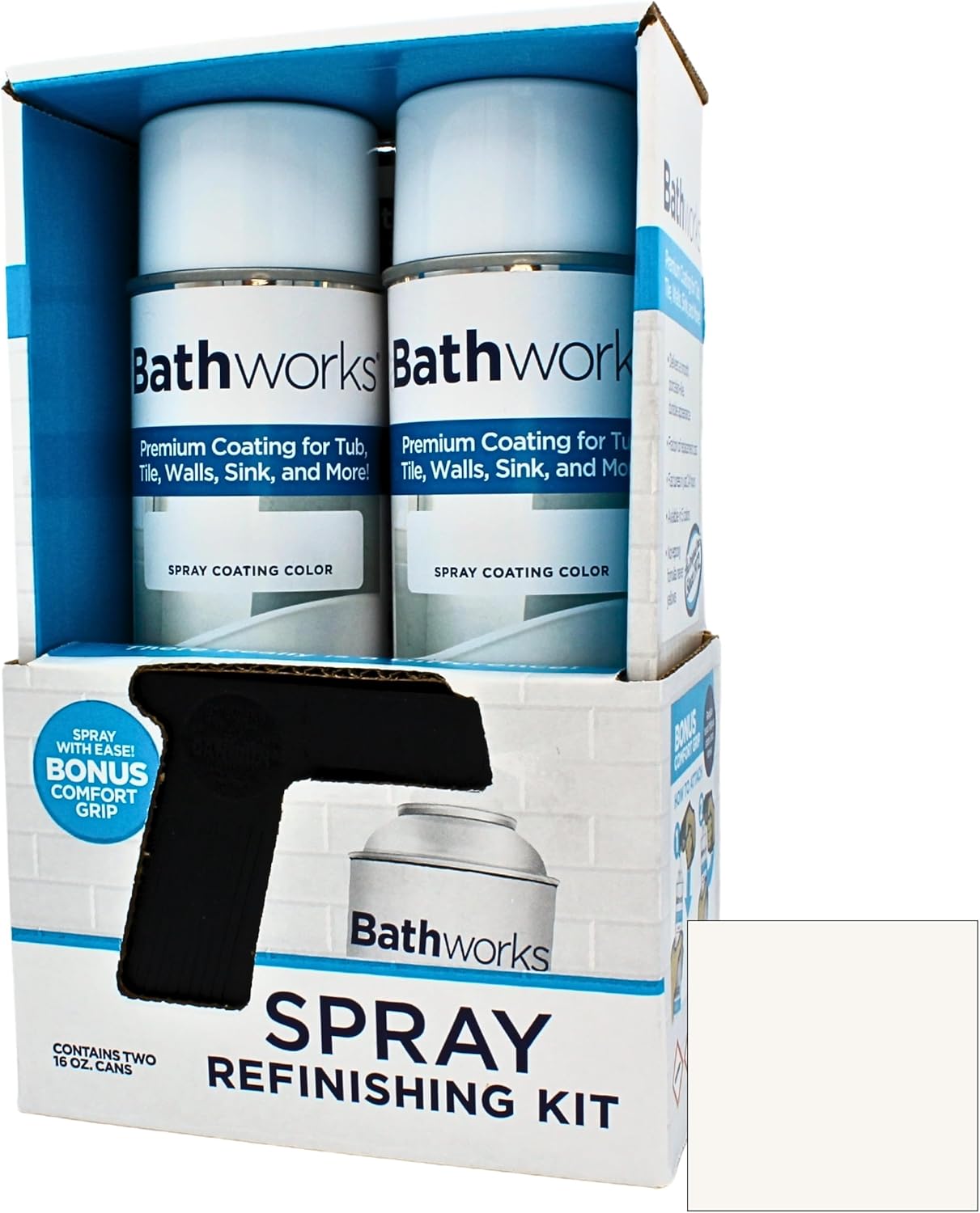Bathworks Bathtub Refinishing Kit (BISCUIT); 2 Spray Cans; for Tub, Tile, & More; 32oz of Resin Paint; 24-hour dry time; with bonus comfort grip