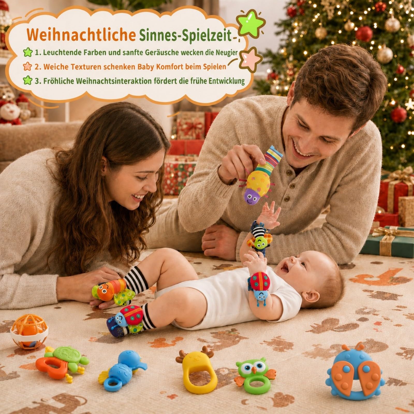 Calendario dell'Avvento per bambini 2026, set di 24 giocattoli con sonaglio per il conto alla rovescia, giocattolo sensoriale per bambini, adatto come primo regalo di Natale per ragazzi e ragazze