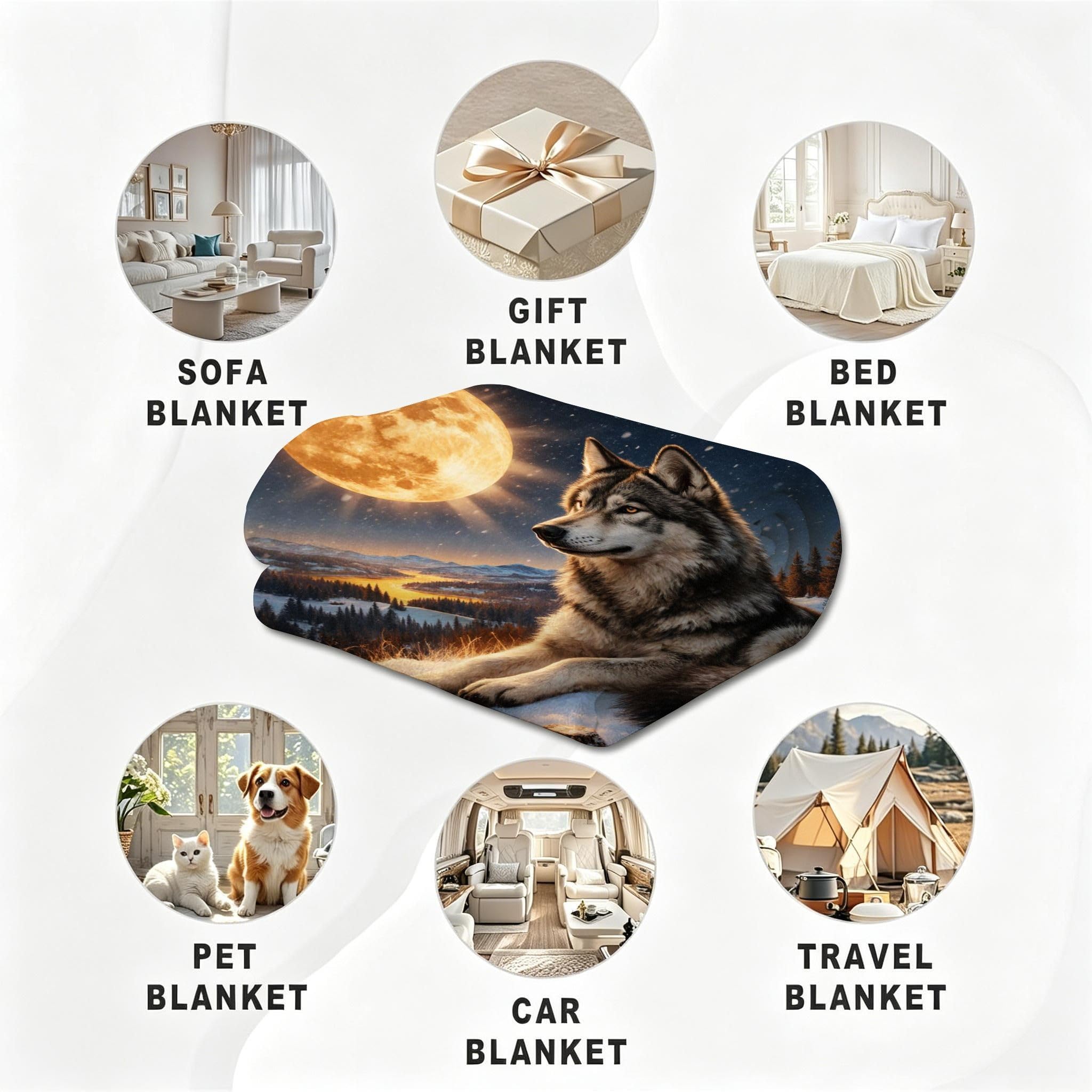 Manta Franela Sherpa 3D Lobo Lunar 3D 240x260cm para Cama 180-A382