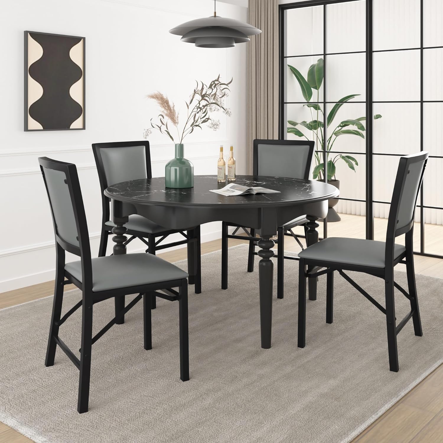vecelo folding chairs set of 4 with cushion, foldable padded seats with heavy duty metal frame for kitchen/dining/living room, no assembly & space saving design, grey grey 4 pack