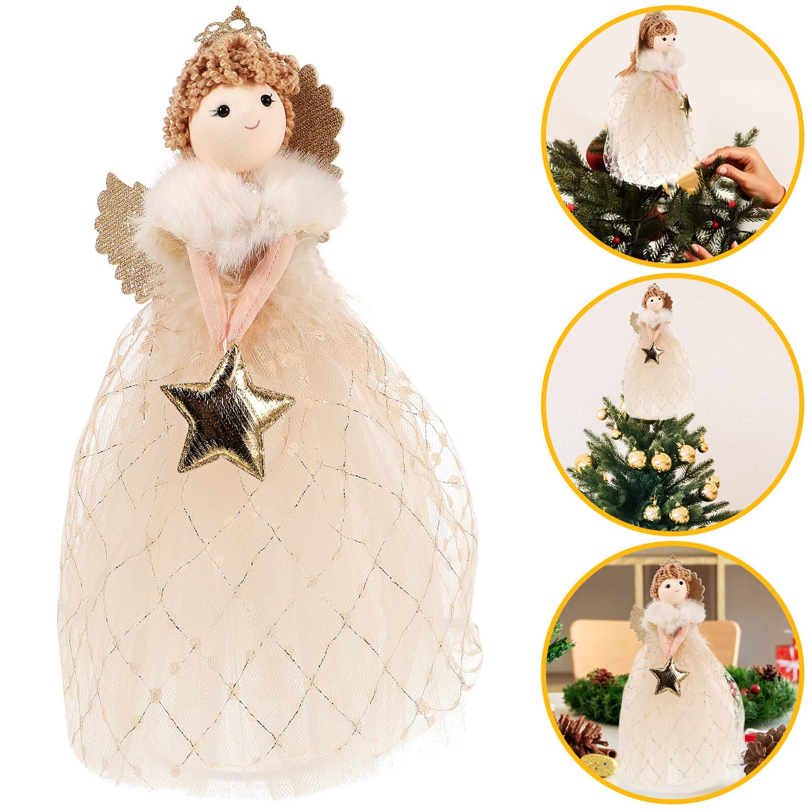 Ángel Decorativo para Árbol Navidad Colgante Dorado Adorno Festivo para Decoración Navideña Topper Árbol con Diseño Angelical para Fiestas y Hogar