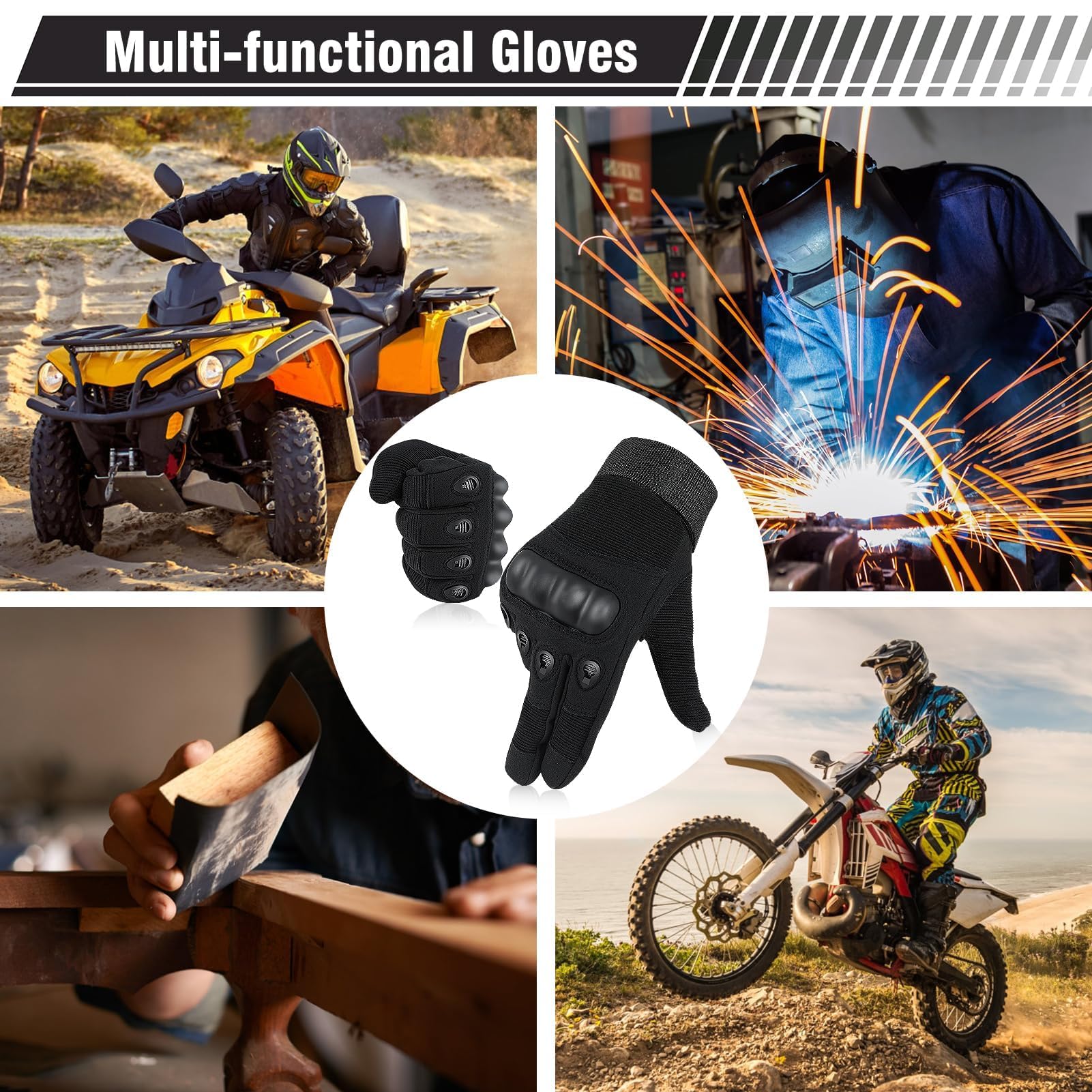 Gants De Moto Protection Intégrale - Coques Dures Aux Doigts, Tissu Respirant - Pour Route, VTT, Scooter, Quad - Homme
