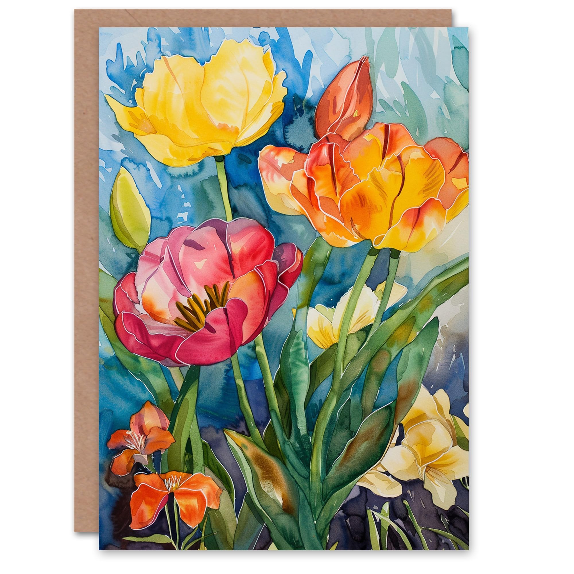 Artery8 Birthday Card Spring Flower Blooms Watercolour Painting For Her Gran Sister Niece Daughter Wife Woman Greeting Card