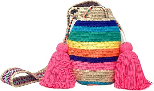 Original Wayuu Mochila Bag For Women, Colombian boho bags, Handmade With Big Nice-Looking Tassels