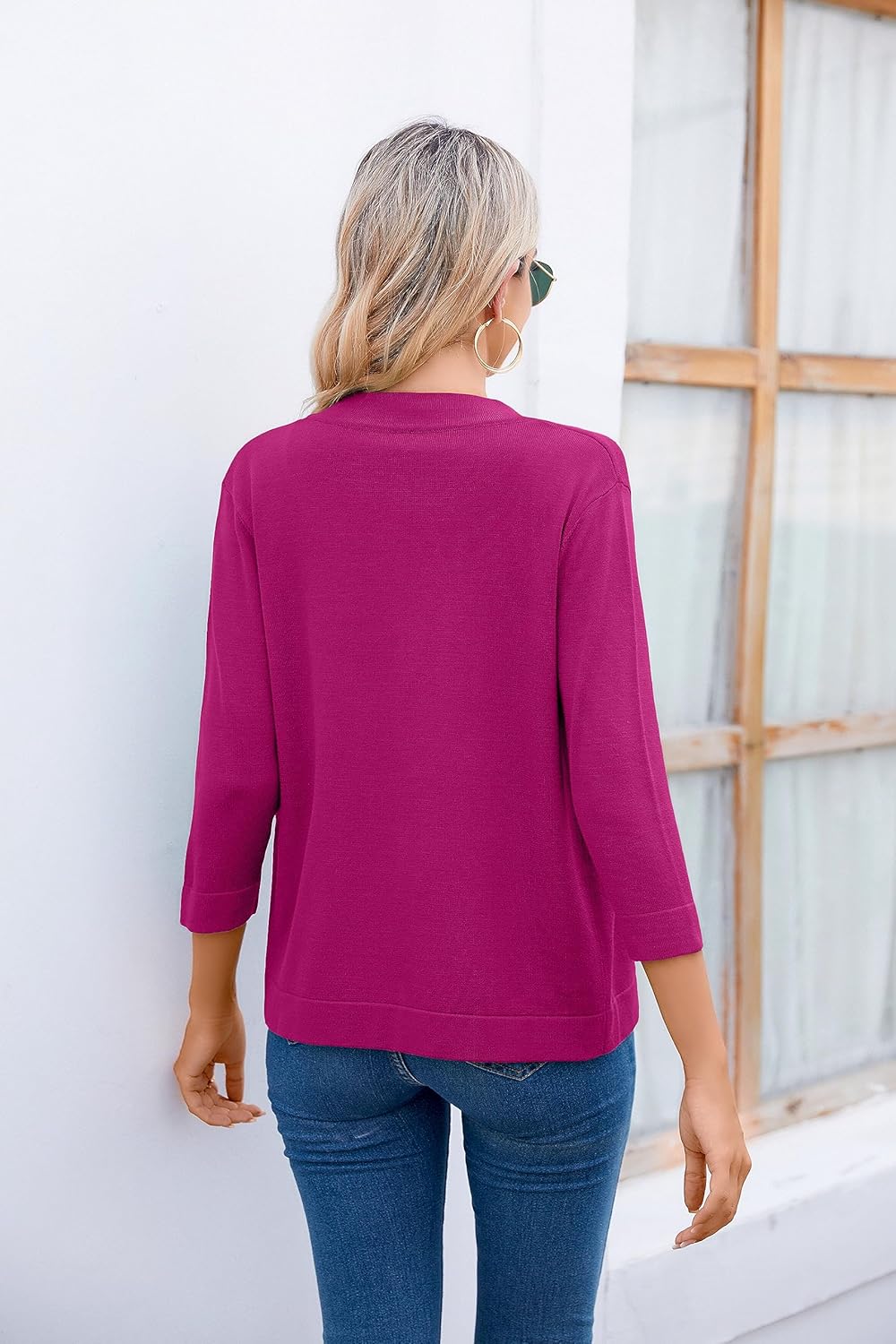 Bettysays Women's 3/4 Sleeve Open Front Cropped Cardigan Sweater Elegant Shrugs for Women - Image 2