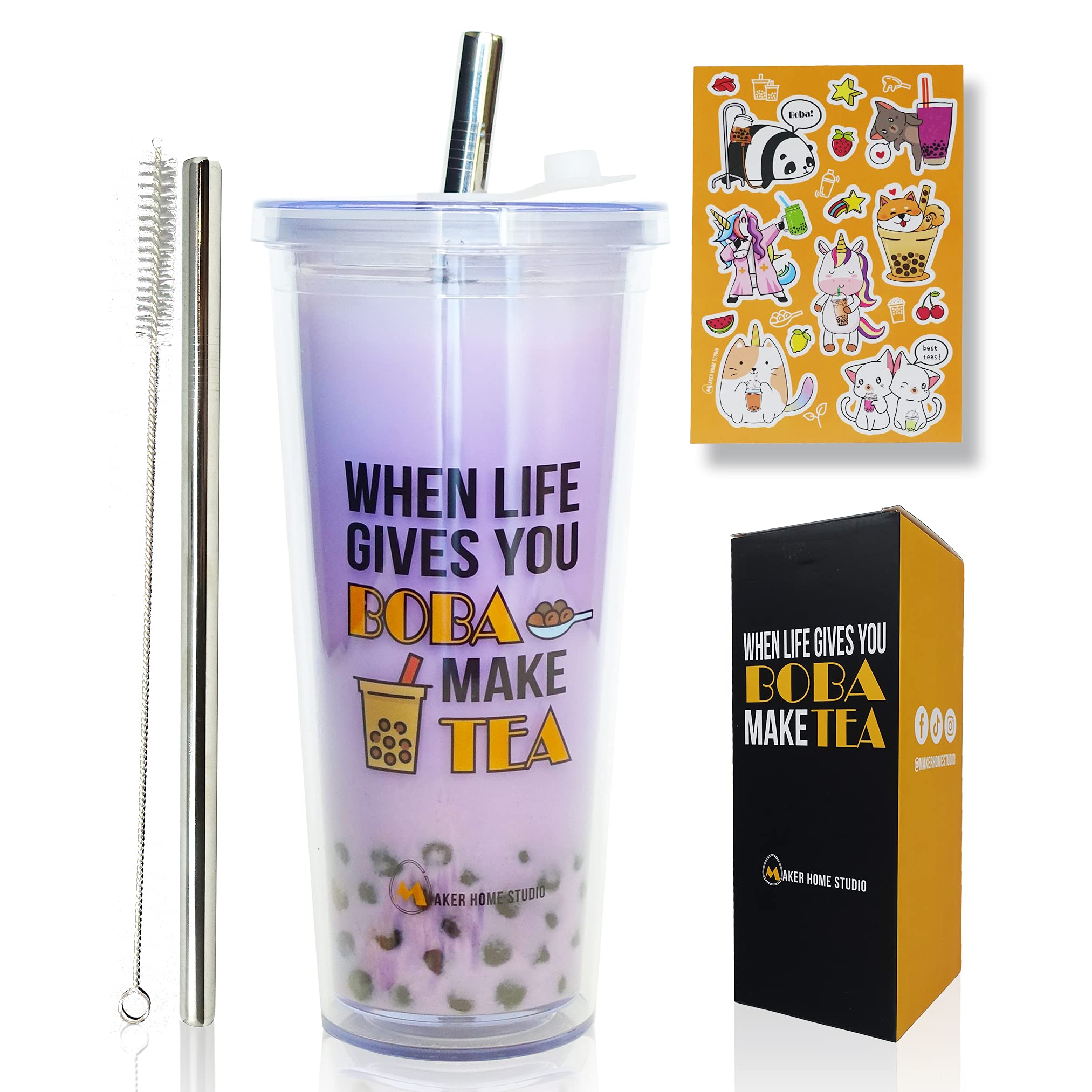 YUMBUCHA Reusable Boba Cup Bubble Tea Cup and Reusable Boba Straw for