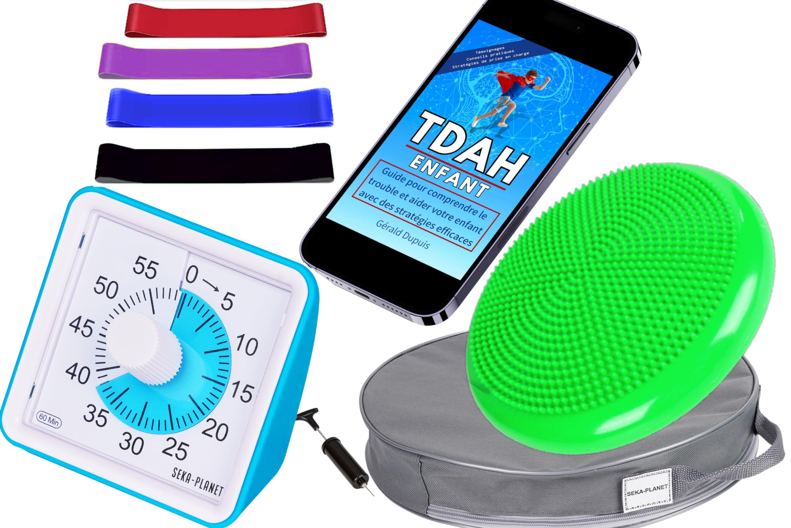Kit TDAH enfants avec coussin d'équilibre et décompte visuel fluide