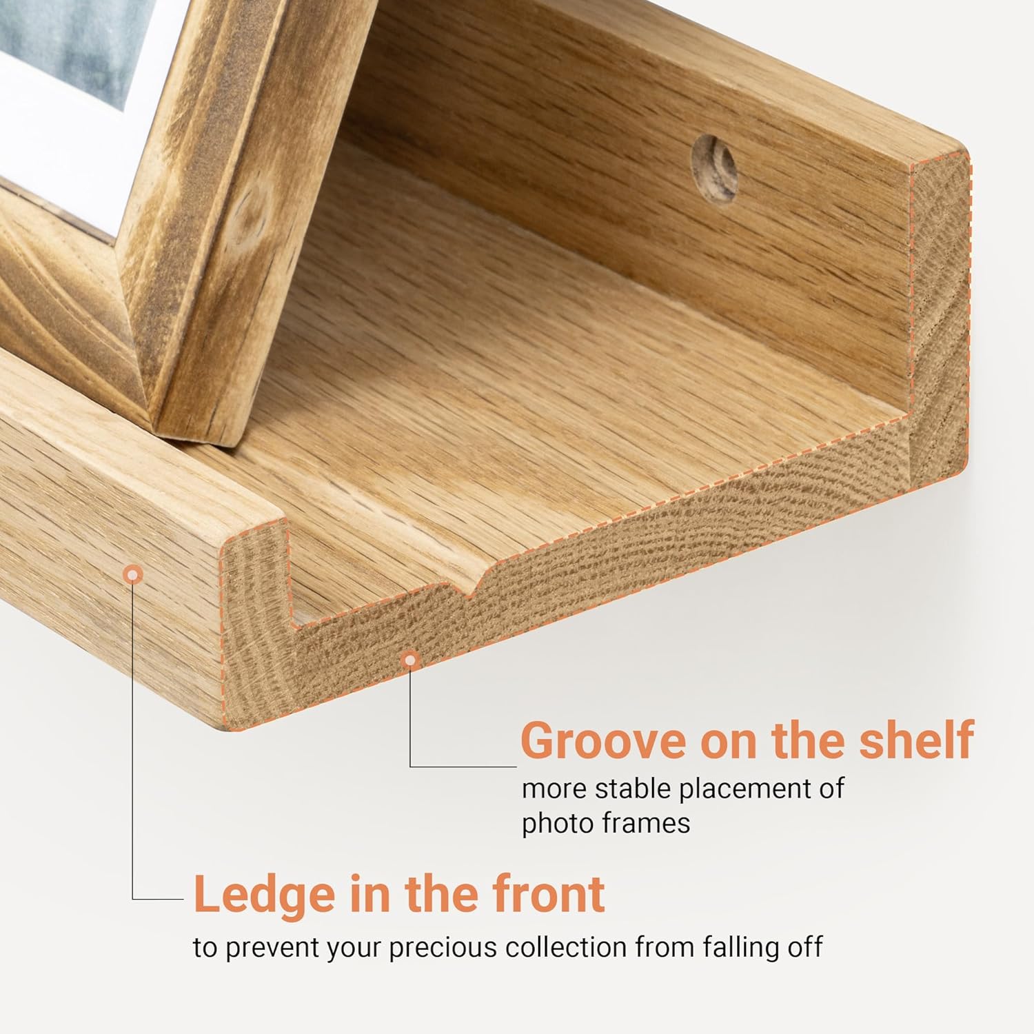 Vivelove Oak Picture Ledge Shelf,Floating Wall Mounted Shelves, Black Shelves for Wall Decor, Modern Picture Ledge Shelf with Lip for Storage, Bedroom, Living Room, Bathroom,Nursery Display
