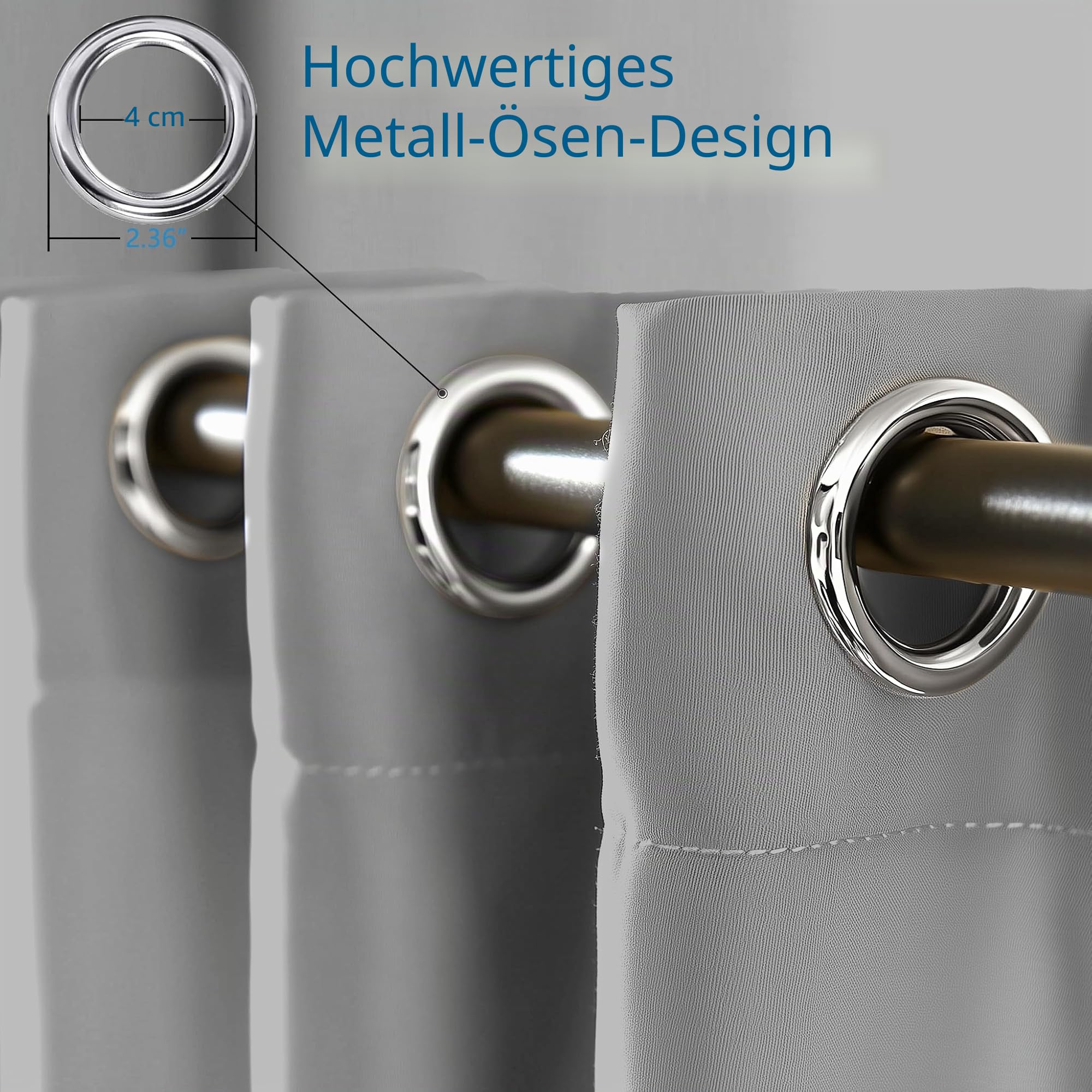 ORINOVA Vorhang Blickdicht Thermovorhang Hitzeschutz 140x160 cm 2er Set Grau Vorhänge Schlafzimmer Verdunklungsgardine Wohnzimmer mit Ösen