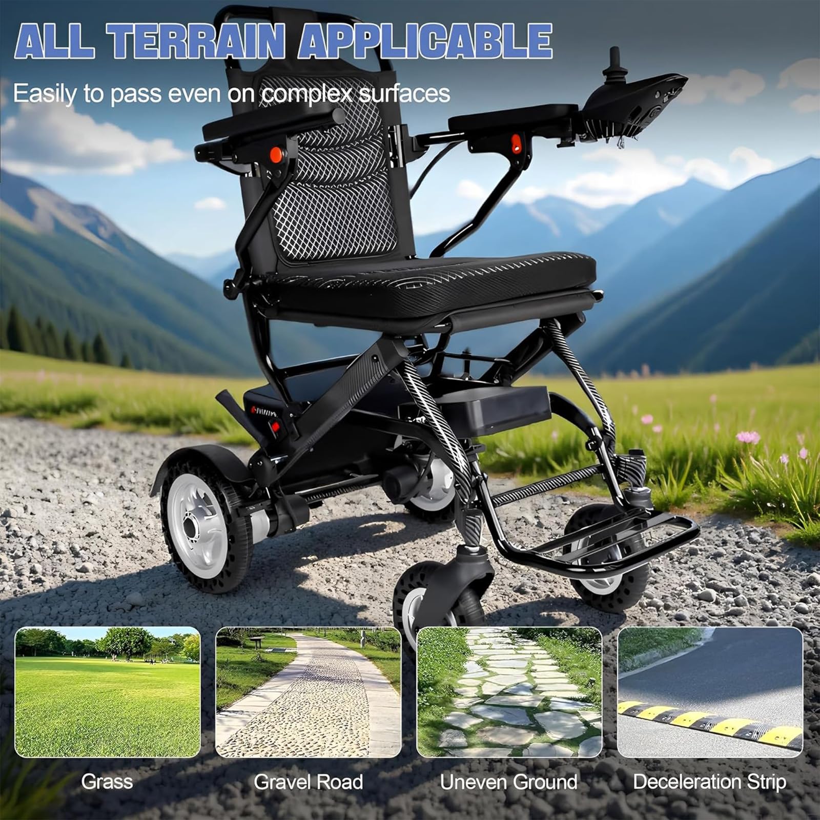 Silla de ruedas eléctrica ligera, silla de ruedas plegable compacta de aluminio para viajes y tránsito, solución de movilidad ideal para un fácil transporte