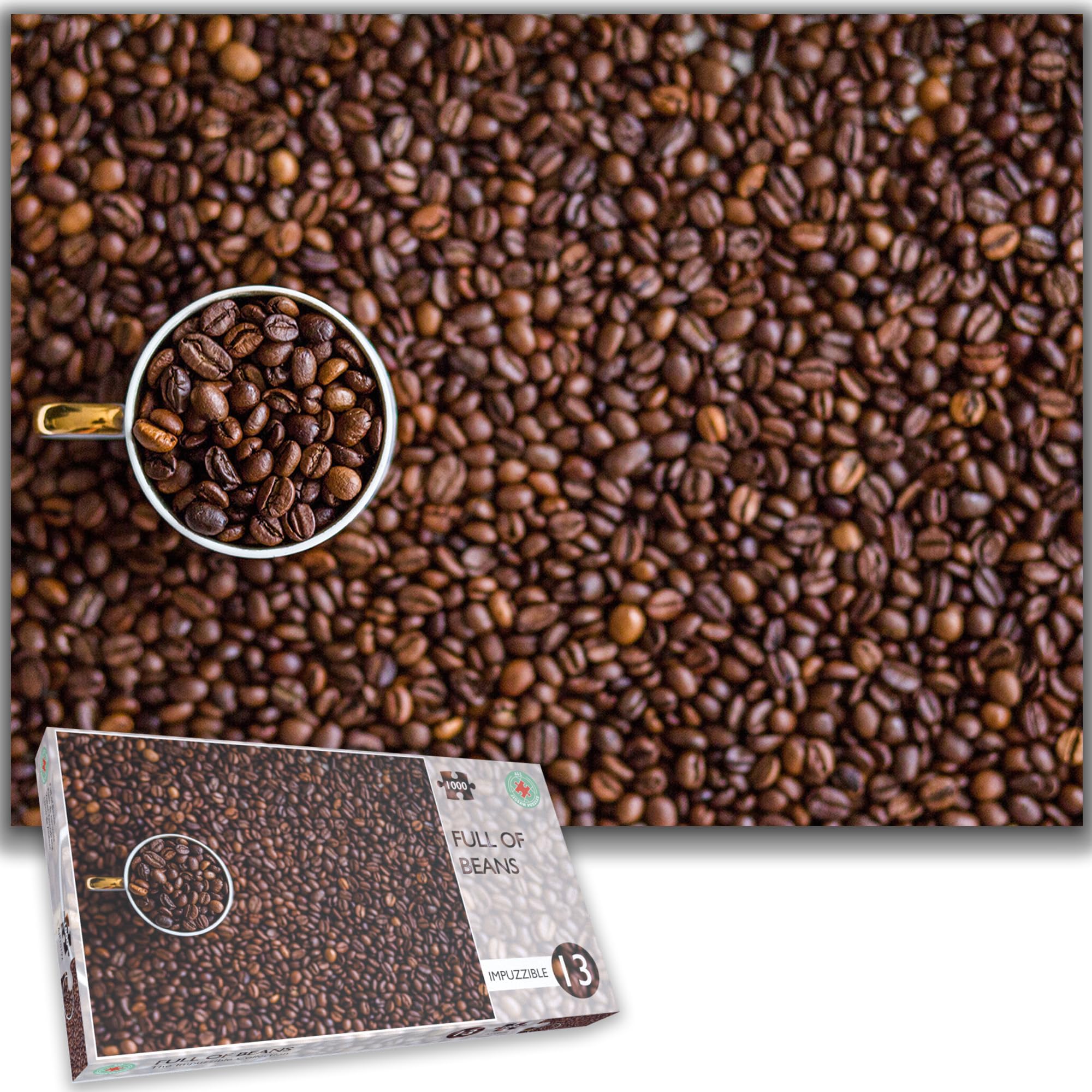 1000 Piece Full Of Coffee Beans Jigsaw Puzzle - Impossible Impuzzibles - 66 X 50cm - For Coffee Lovers, Bold, Challenging Gift For Adults