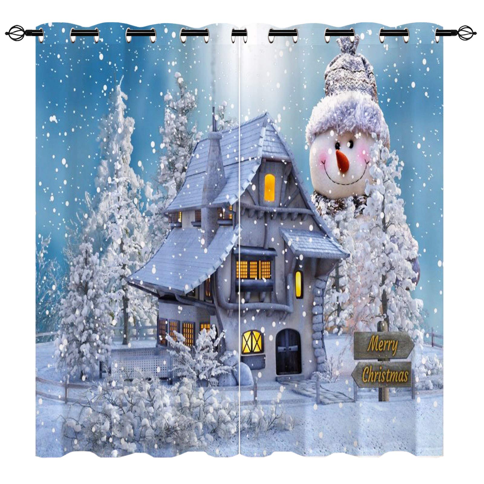 Yuanzu Boys Multi 1 Christmas Blackout Curtains, Snowflakes Christmas Tree Snowman Patterns Microfiber Fabric Eyelet Blackout Curtains For Living Room Bedroom Window W168cm (66") X D137cm (54") 2 Panels