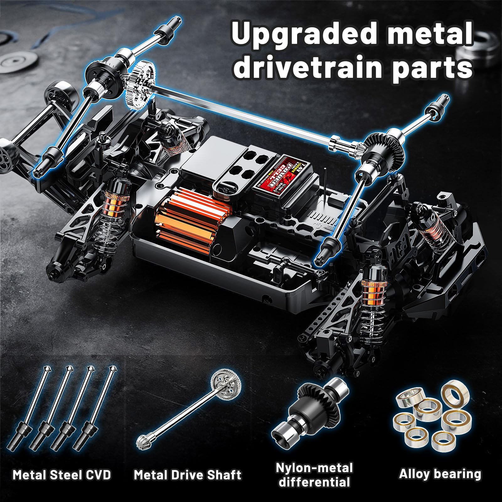 Macchina telecomandata professionale 1:14 Off-Road Monster Truck, 4x4 40 km/h, Veicolo Fuoristrada con 2 Batterie 1300mAh, Ammortizzatori in Metallo, 6 Luci LED, RTR Auto Radiocomandata 4WD