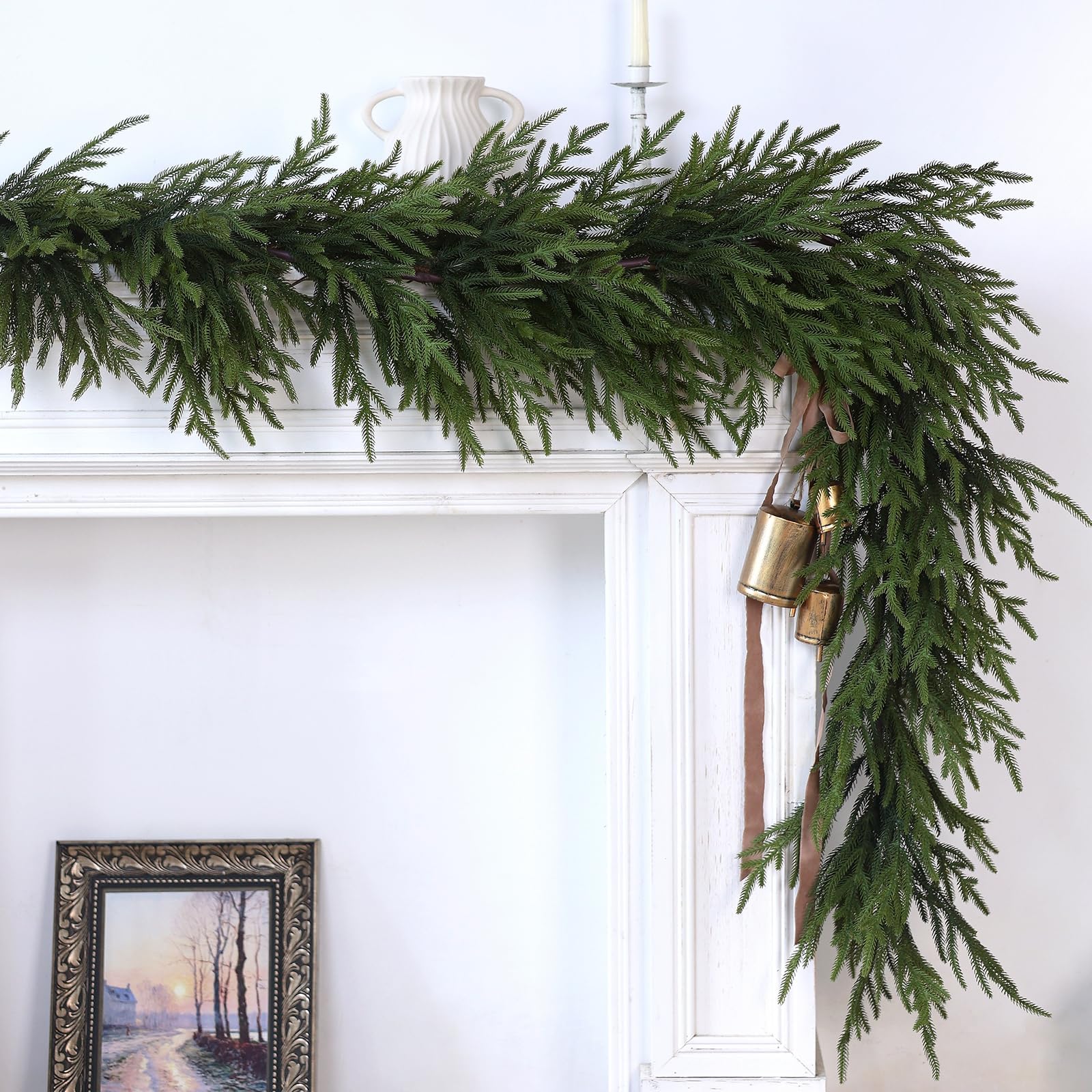 Norfolk Pine Garland - 9ft Artificial Christmas Garland Long Faux Greenery Garland for Holiday, Fireplace, Mantle, Window, Stairs, Indoor, Outdoor Decor