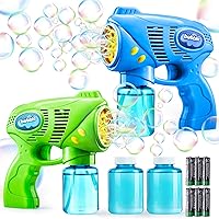 JOYIN 2-Pack Kids Bubble Guns with 2 Refill Bottles - Shatterproof Bubble Blasters for Toddlers 4-8, Party Favors, Outdoor Summer Toys