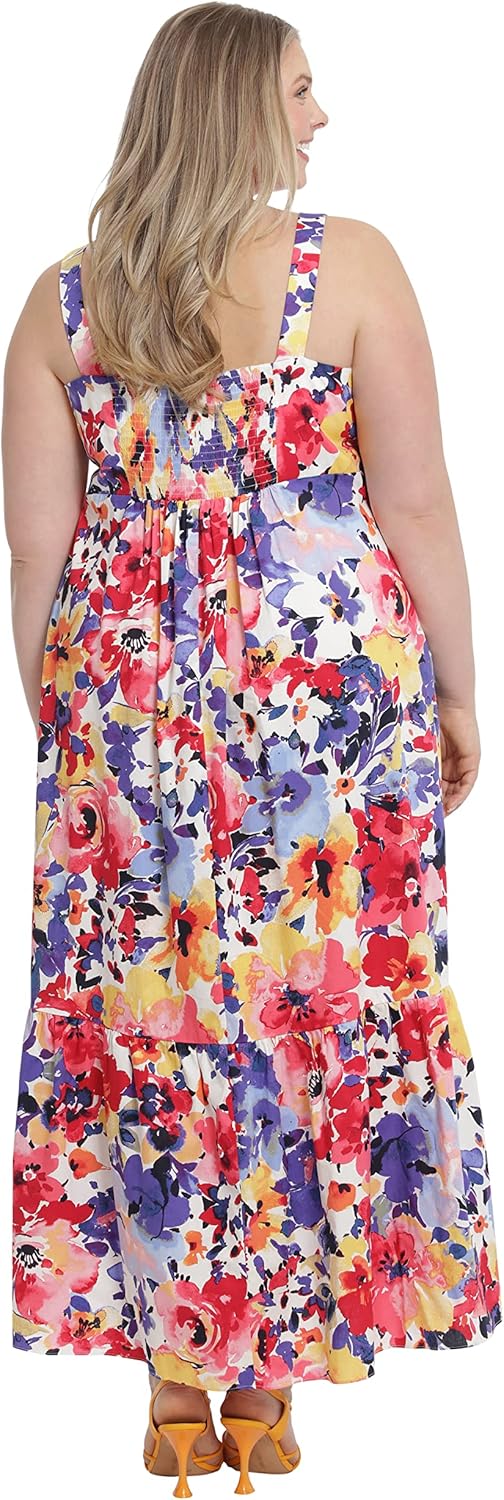 London Times Womens Cotton Smocked Back Babydoll Tiered Maxi Dress - Image 6