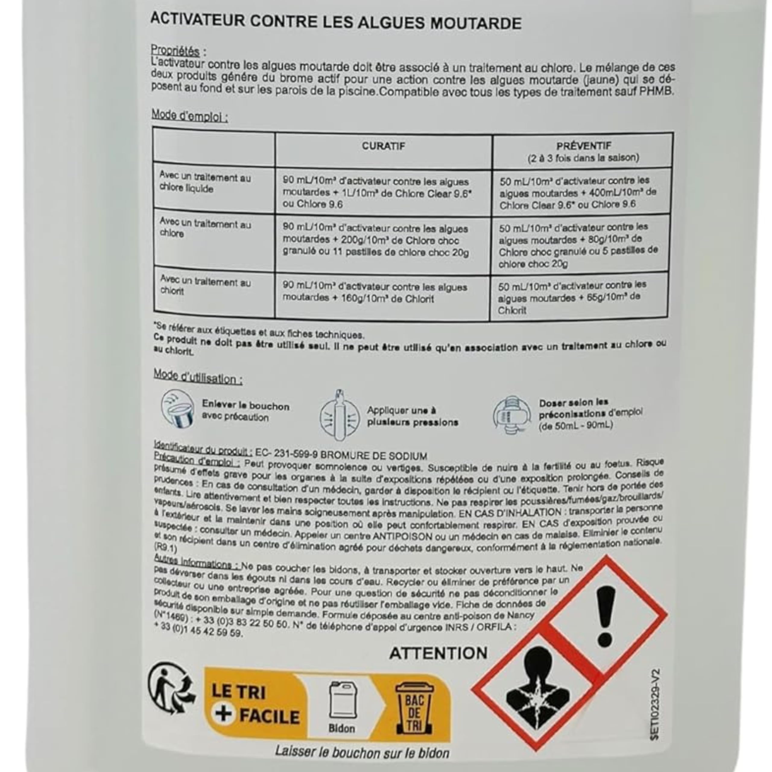 Activateur Efficace Contre Les Algues Moutardes pour Piscines - Compatible avec Traitement au Chlore, 1L - Conditionné en France
