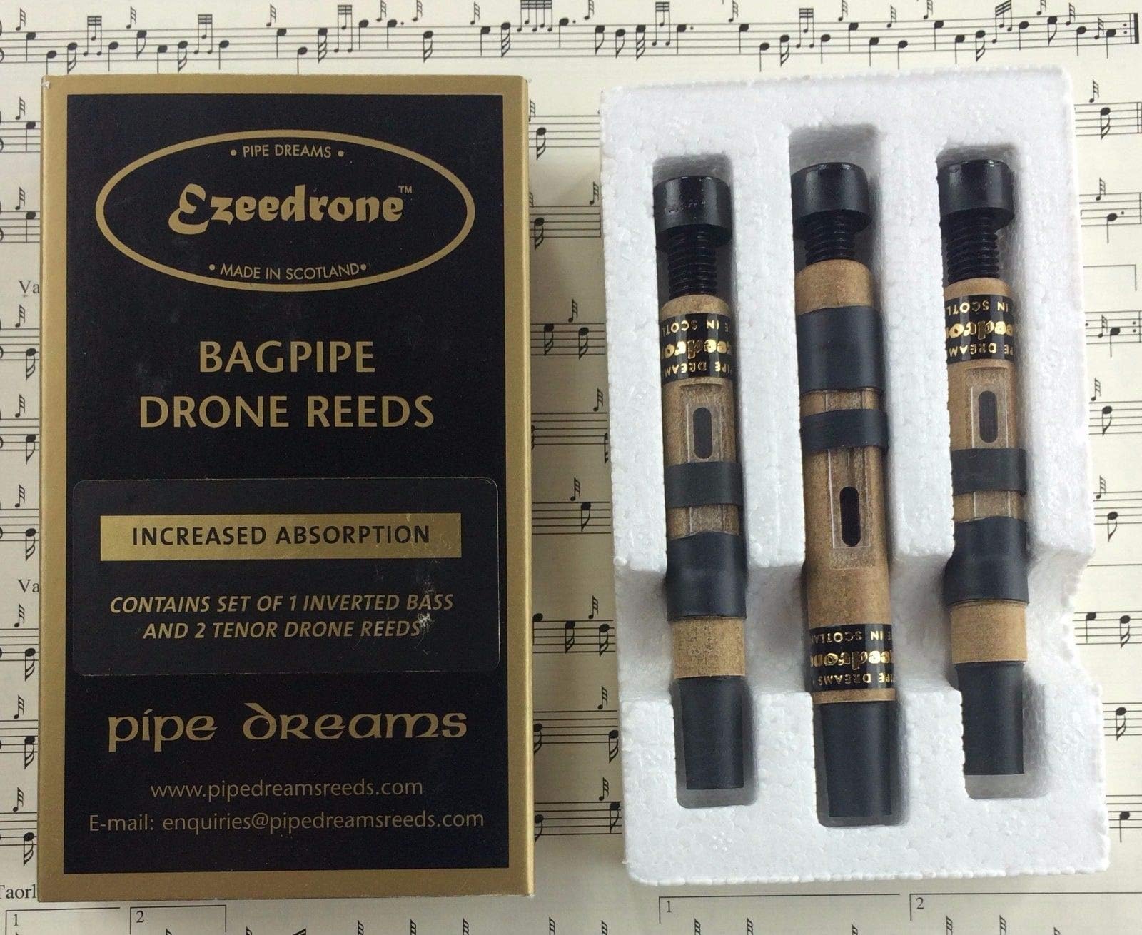 Ezeedrone Bagpipe Drone Reed, B Flat, Brass, Increased Absorption Tenors & Inverted Bass, Black, Brown, Gold