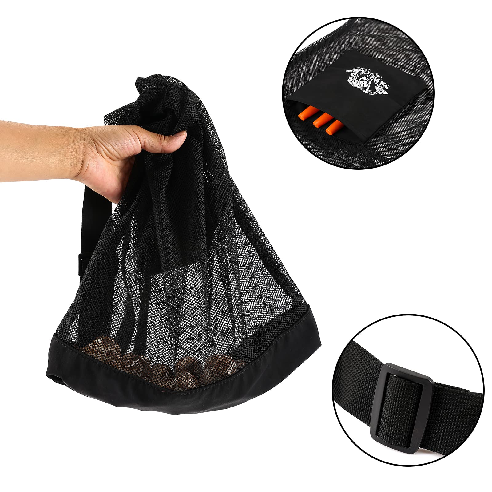 Mushroom Foraging Mesh Pouch - Collapsible Bag for Fruit Gathering and Bushcraft Enthusiasts, Black, 14×16.5 inch (36×42 cm) - Image 3