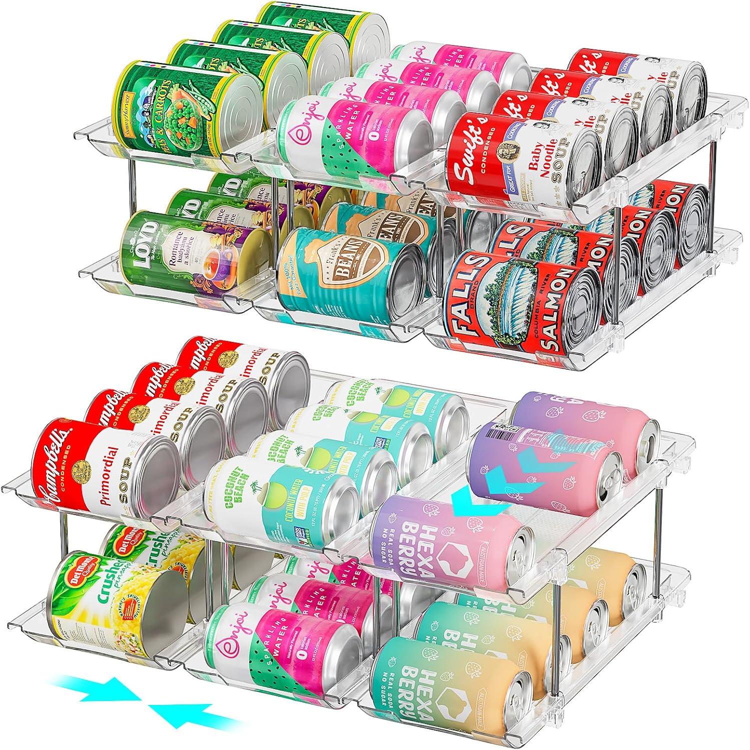 oylik Can Organizer for Pantry, 4 Tiers Can Storage Rack, up to 48 Cans Food Holders for Fridge, Cabinet and Pantry Organization