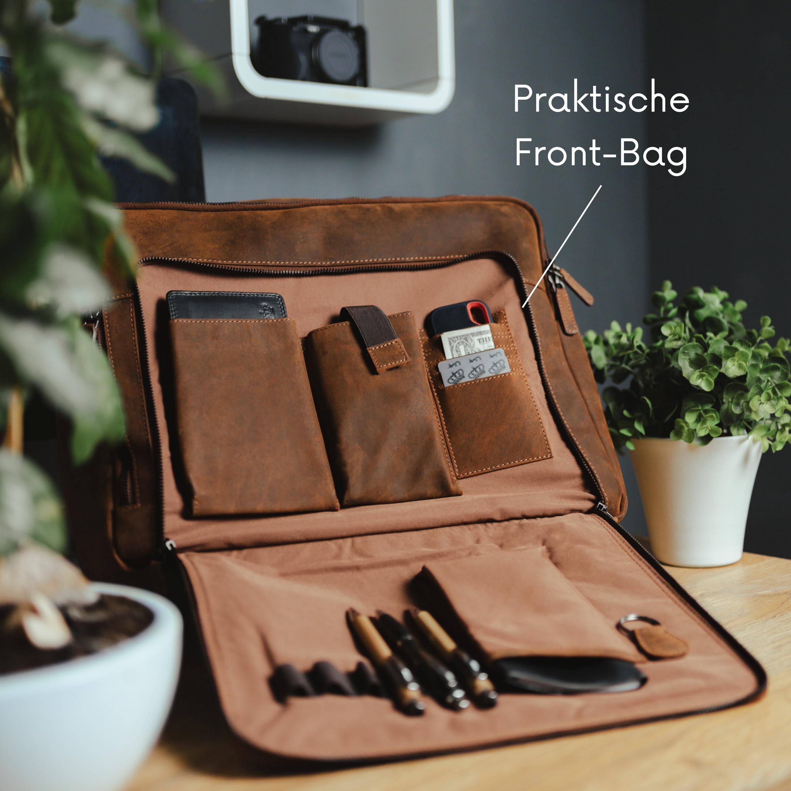 Baur XXL Tasche Echtleder – EXTRA GROSS | Laptoptasche für 13, 14, 15 & 16 Zoll | Sehr geräumige Business- & Aktentasche mit viel Stauraum | Notebook-Maße max. 38cm x 28cm