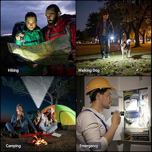 Miniatura 8 de Luz LED de alto lúmenes, paquete de 2 linternas de metal recargables impermeables, luz de flash súper brillante para camping, senderismo,
