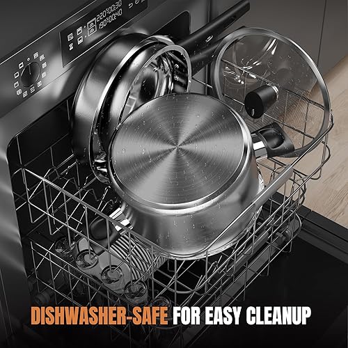 Miniatura 6 de Meythway - Juego de 14 piezas de utensilios de cocina de acero inoxidable para estufas de inducción  Ollas y sartenes no tóxicas con mangos de