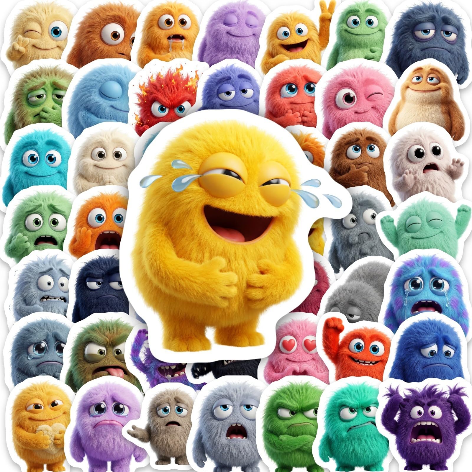 50Pcs Fuzzy Monster Stickers Cute Emotion Vinyl Decals for Laptops Skateboards Luggage Helmets Bikes and Phones Fans Lovers and Whimsical Vibe Enthusiasts