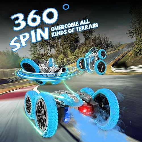 Miniatura 2 de Auto de control remoto, giratorio de 360 con luces y aerosol, 2.4Ghz 4WD de doble cara de conducción RC juguetes para niños, camión de dinosaurio al