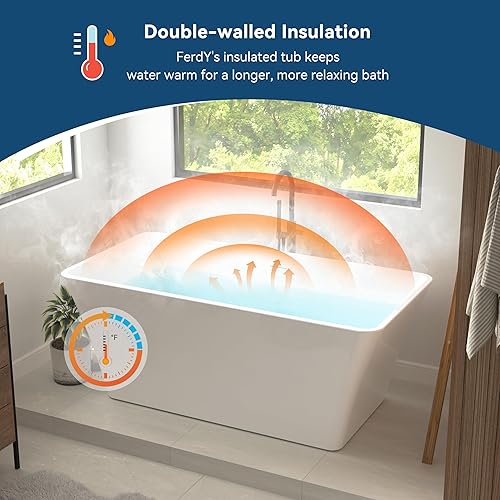 Miniatura 2 de FerdY Sentosa 02560 - Bañera independiente de acrílico de 59 pulgadas, diseño contemporáneo con drenaje de níquel cepillado y diseño lineal