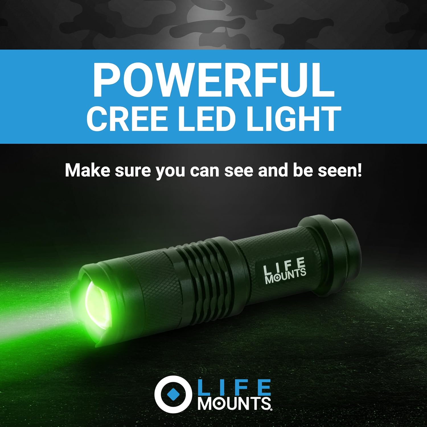 Life Mounts Tactical Helmet Flashlight Mount - 3.5 x 1.5 in, Green LED - Hands-Free Lighting for Tactical Gear - Shockproof Durability for Military Gear - Quick-Detach for Fast Helmet Light Mount