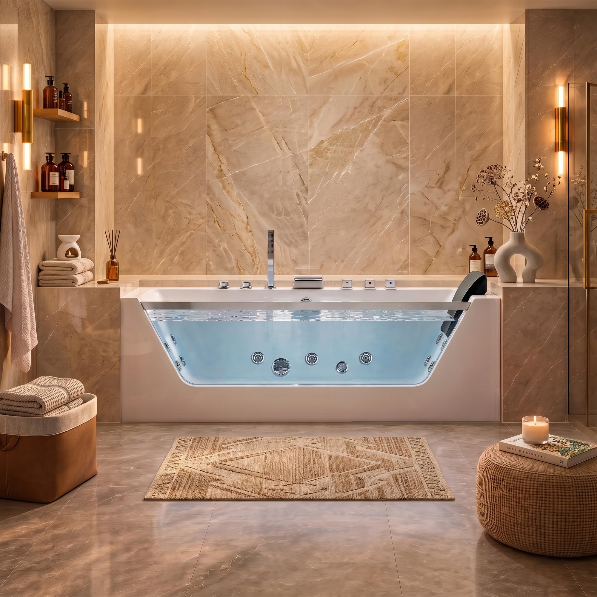 EMPAVA 60" Jetted Whirlpool Bathtub, Acrylic Rectangular Soaking Tub