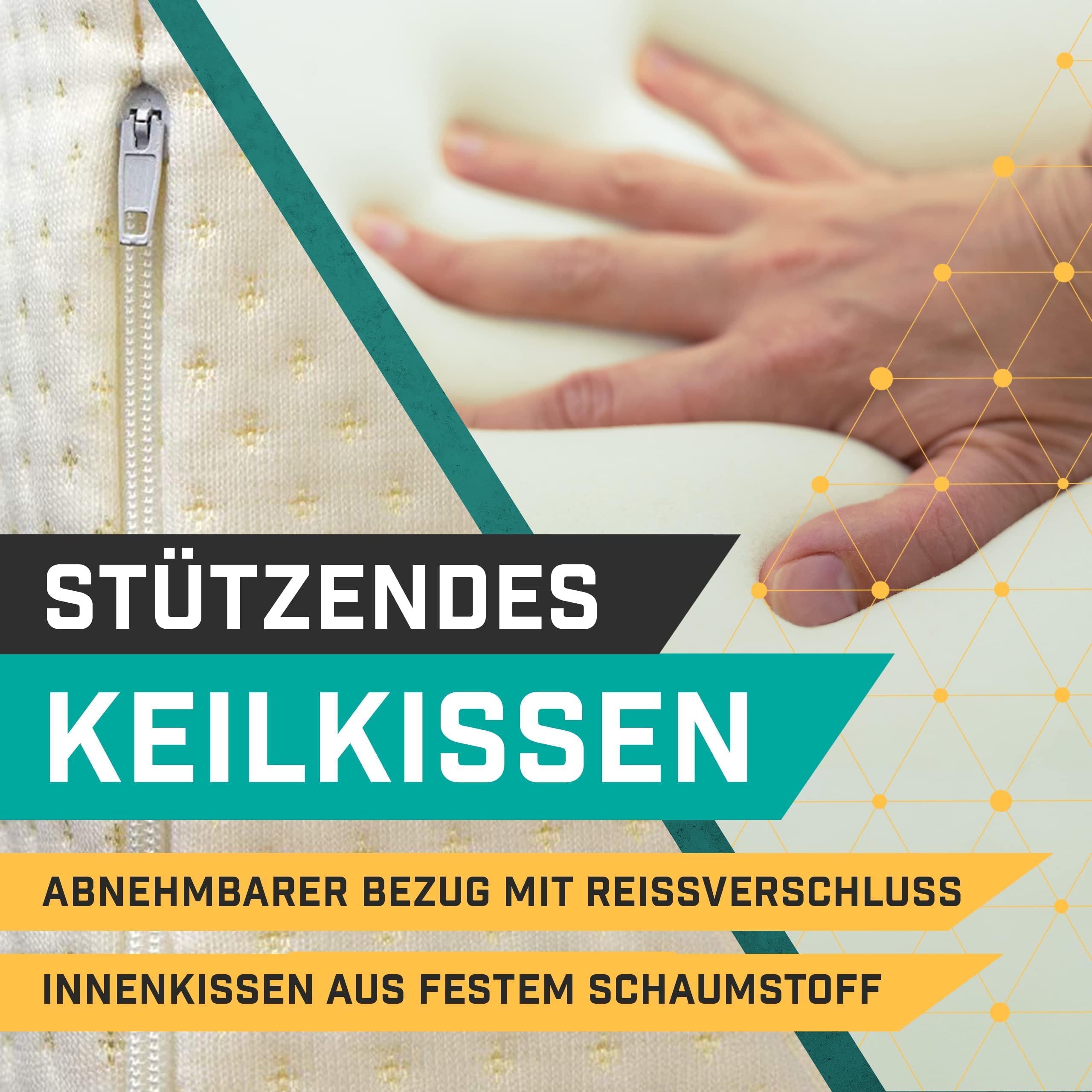 Keilkissen für Bett und Couch – Ideal als Lesekissen, Rückenlehne im Bett oder zum Füße hochlagern – Formstabiler Schaumstoff – Bezug waschbar