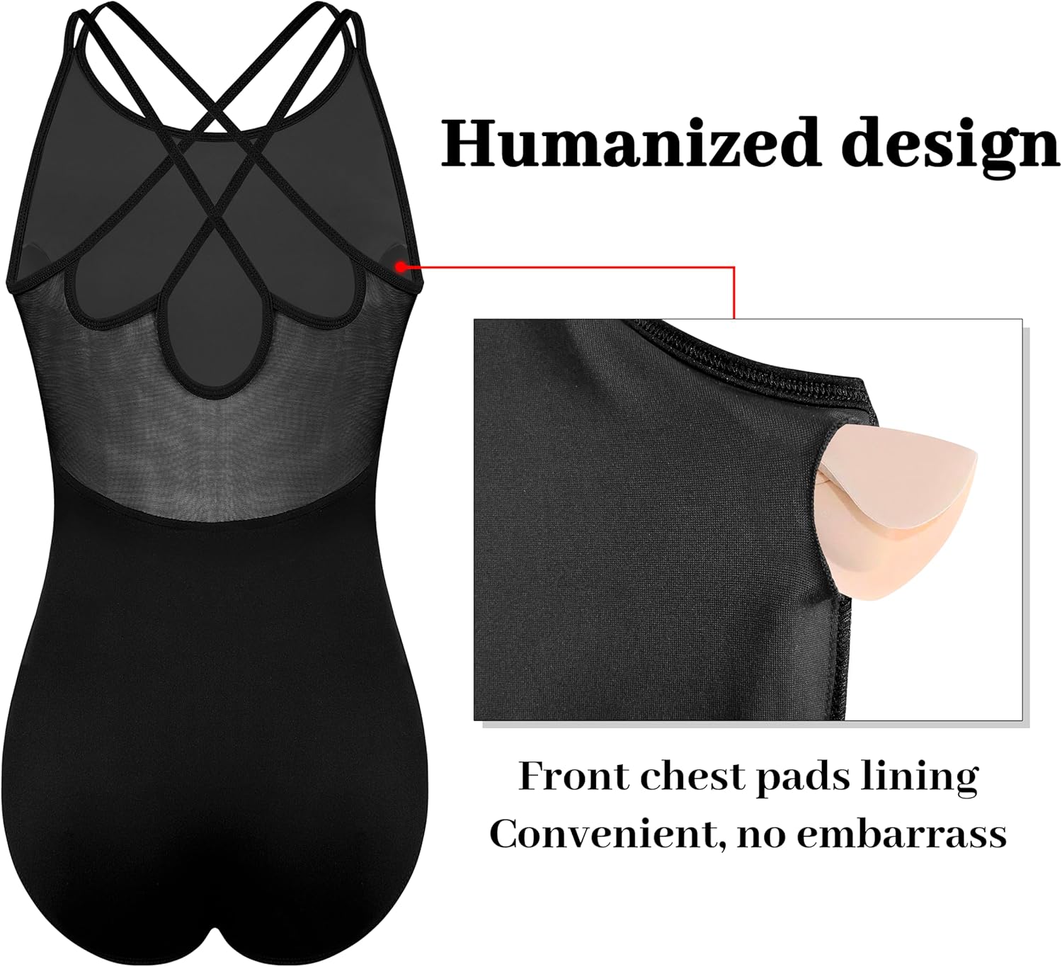 MOLLDAN Dance Leotard for Women Camisole Ballet Wear,Double Straps with Mesh Back,Chest Padded - Image 5