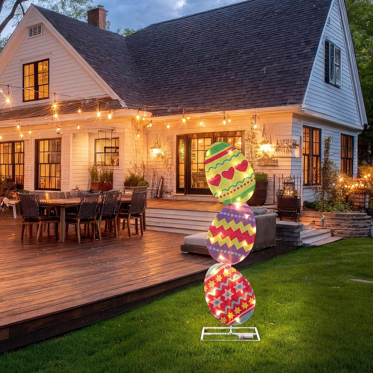 VIHOSE Easter Egg Lights Outdoor Decoration 41 Inch H Pre-lit Lighted Heart Decor with 50 Warm White Lights Easter Egg Decoration for Indoor Outdoor Porch Garden Lawn Front Yard - Image 5