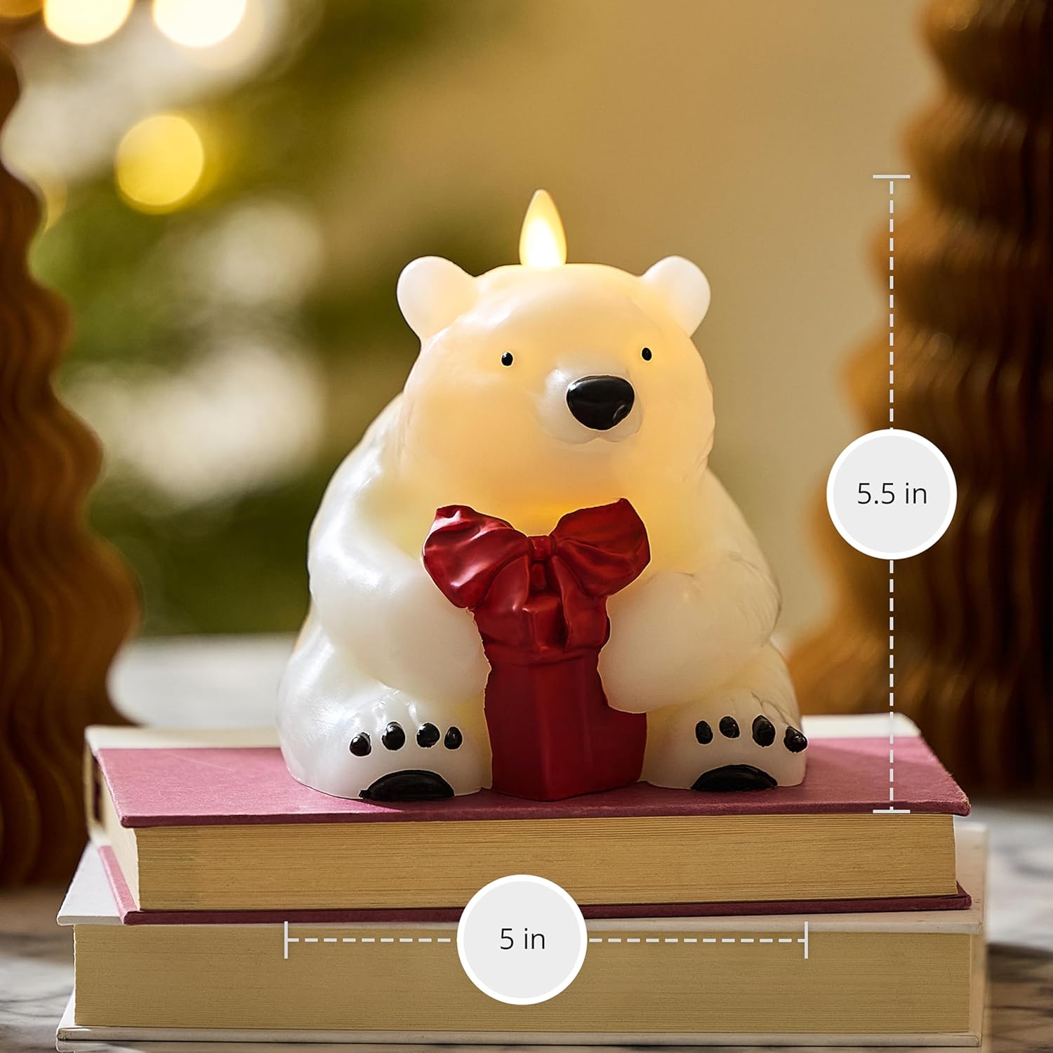 Luminara Flickering Flameless Candle 5" x 5.5", Battery Operated & Timer Function, Remote Ready (Sold Separately), Polar Bear w/Gift Moving Flame LED Light Figural Decor for Christmas Winter Holidays - Image 2