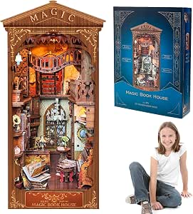 IIE CREATE Book Nook Maison De Neige Hivernale - Kit DIY Miniature Avec LED - Serre-Livre Village Polaire Éclairé - Puzzle Bois Déco Bibliothèque