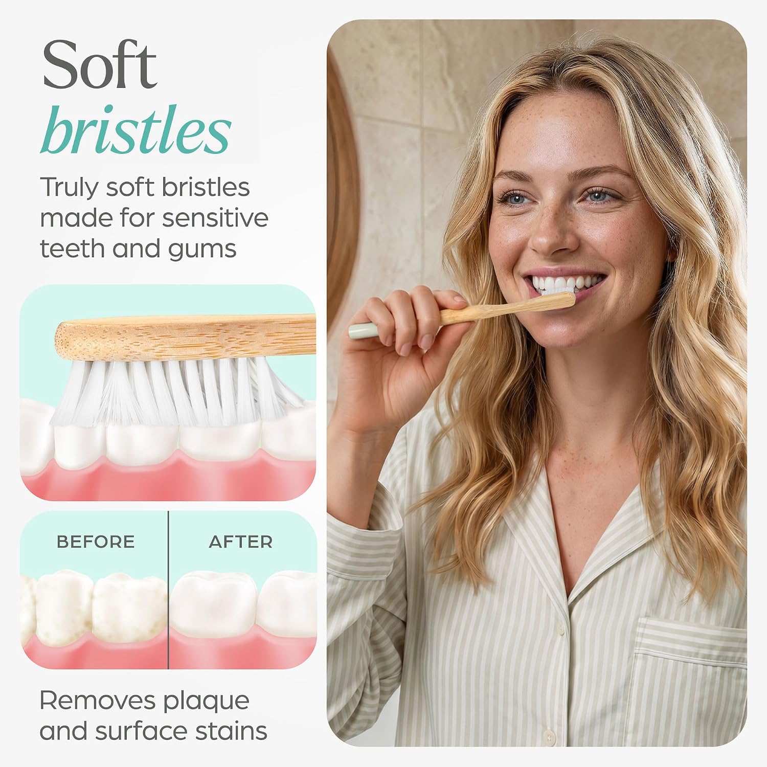 VIVAGO Bamboo Toothbrushes 4 Pack – Natural Toothbrushes, Plant-Based Soft Bristles for Adults – Eco-Friendly Wooden Toothbrush image 3