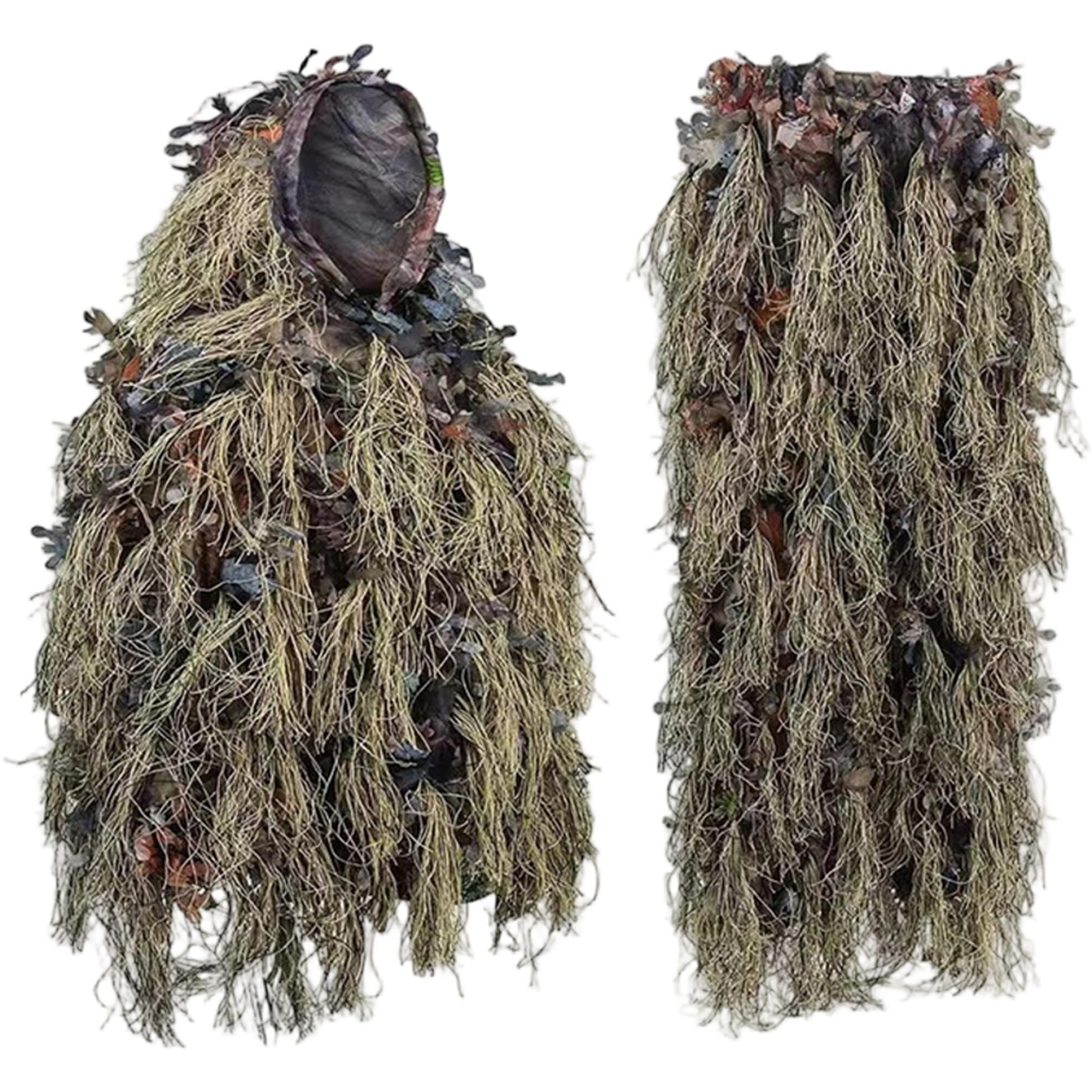 Tuta Ghillie Mimetica Leggera con Foglie, Abbigliamento da Caccia per Uomo, Poncho Ghillie Traspirante per Cacciatori, cecchino, Softair, Paintball, Tuta, Abbigliamento da Caccia Gi